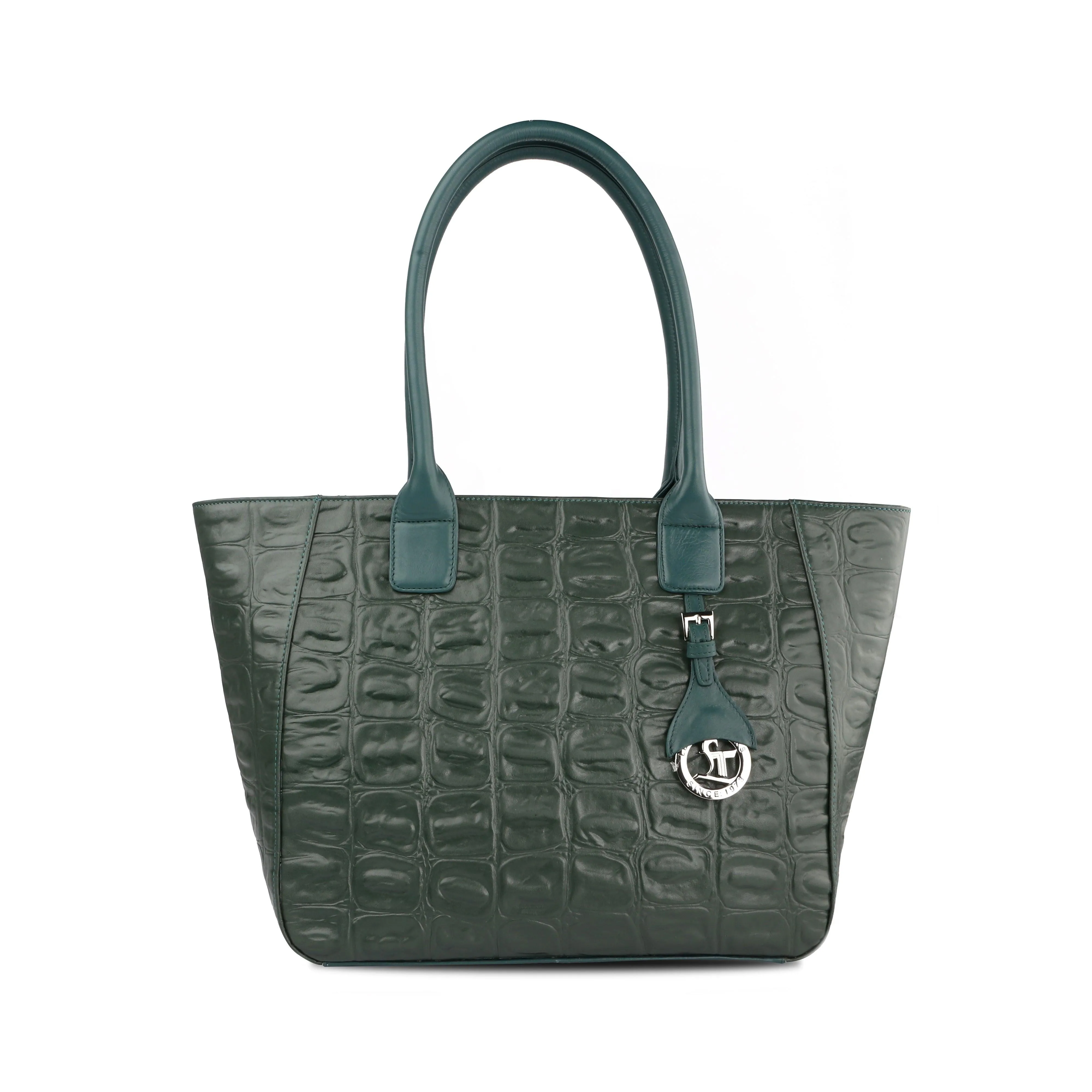 Elvis Tote | Leather Tote Bag For Women | Croco Embossed Genuine Leather | Color: Blue, Brown, Black & Green