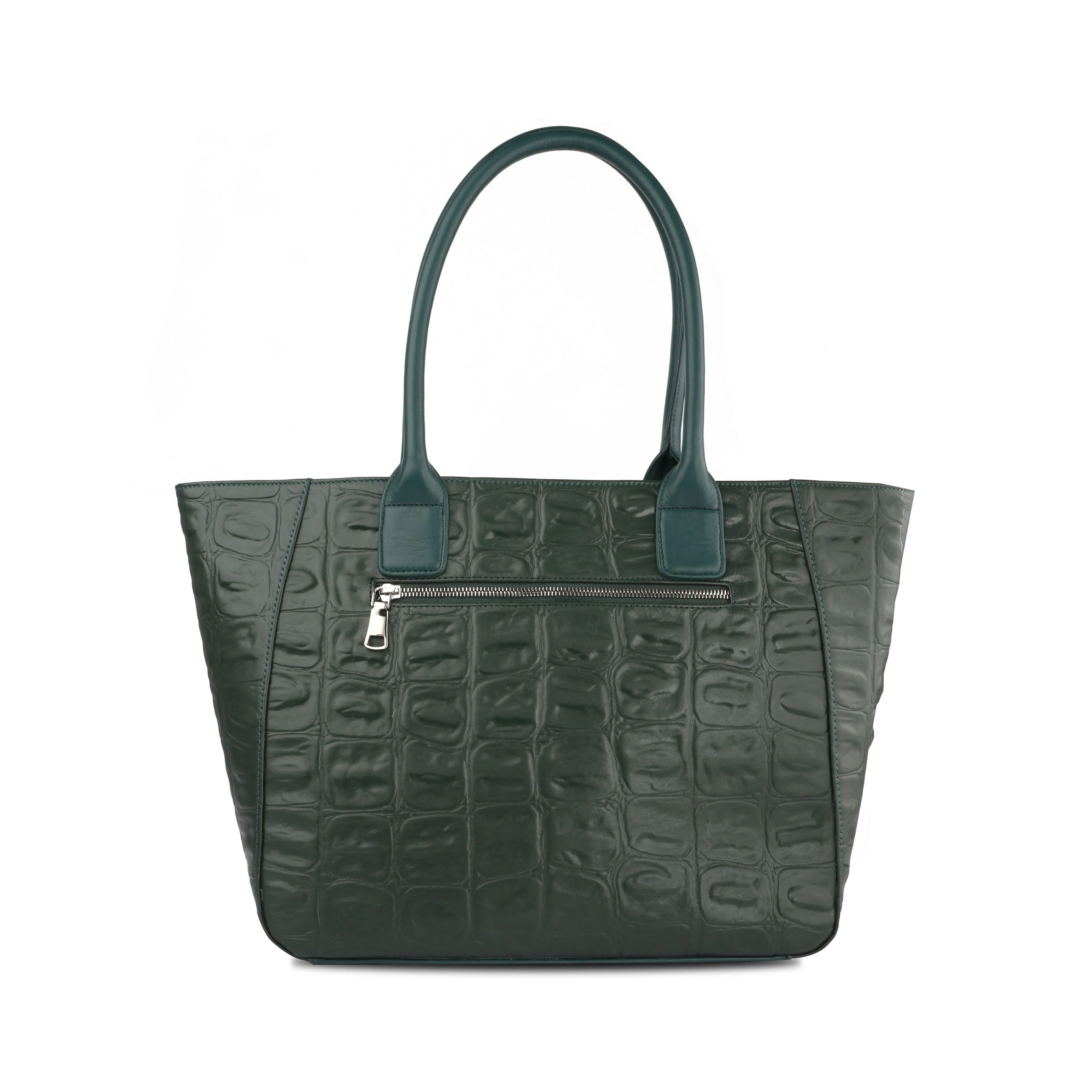 Elvis Tote | Leather Tote Bag For Women | Croco Embossed Genuine Leather | Color: Blue, Brown, Black & Green