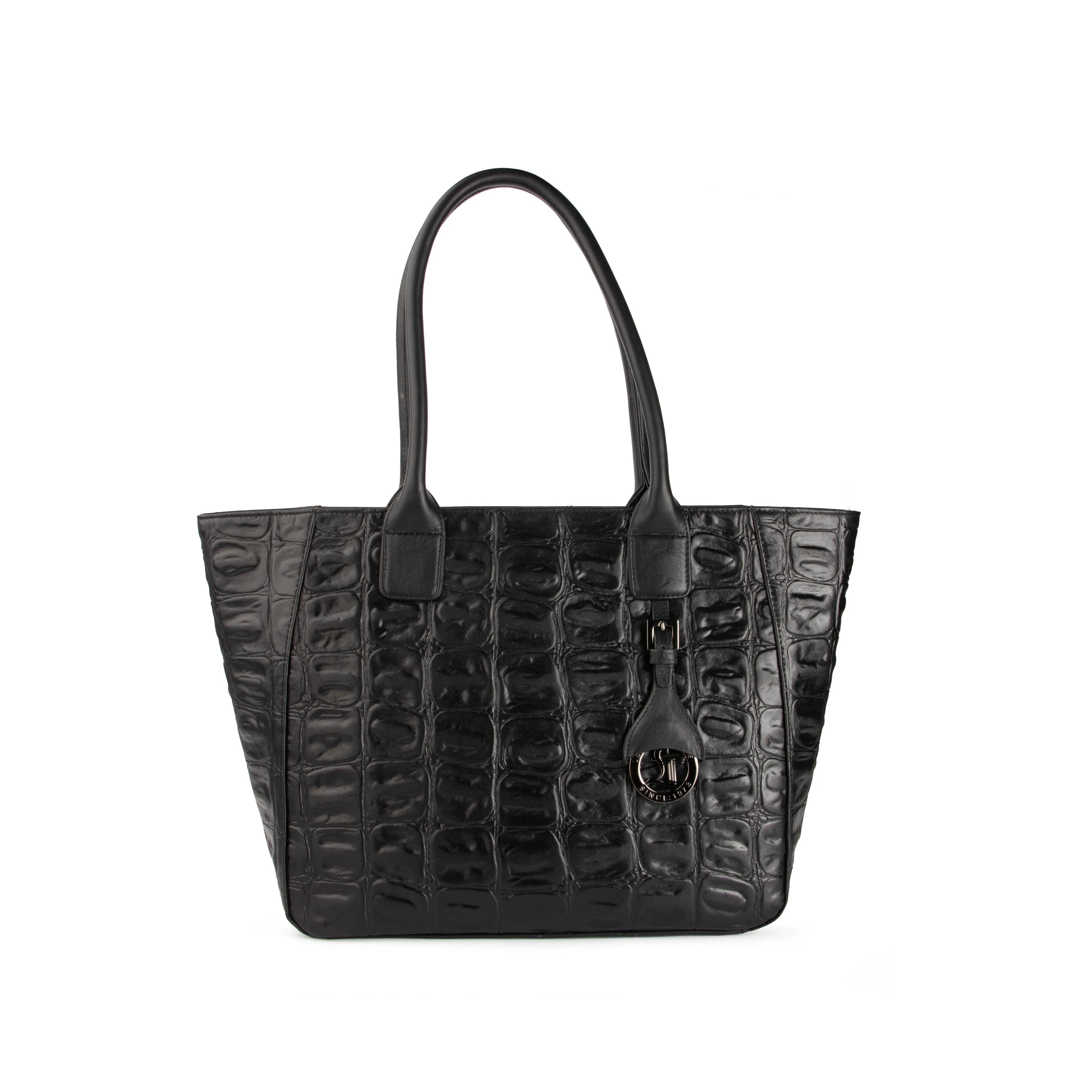 Elvis Tote | Leather Tote Bag For Women | Croco Embossed Genuine Leather | Color: Blue, Brown, Black & Green