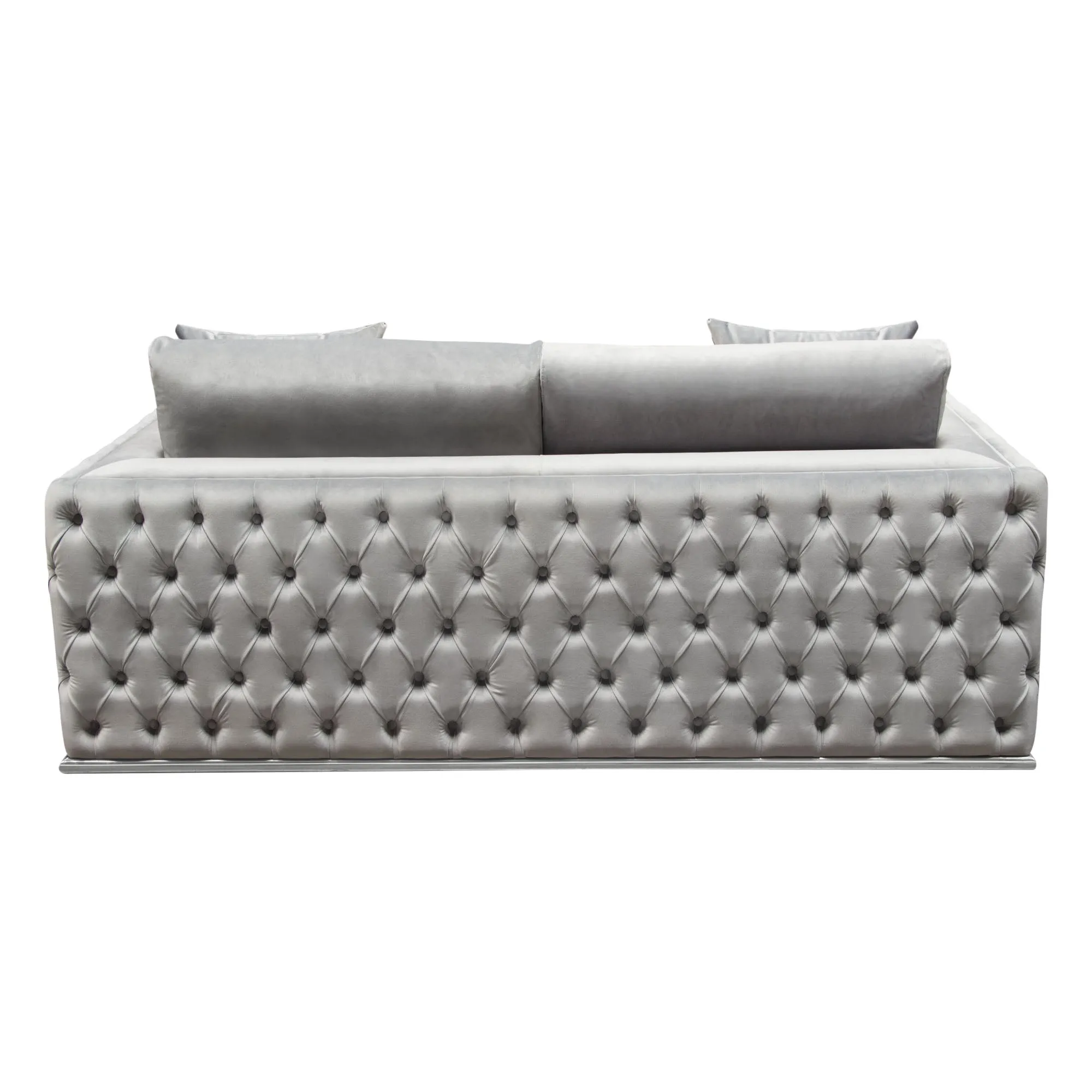 Envy Loveseat in Platinum Grey Velvet with Tufted Outside Detail and Silver Metal Trim by Diamond Sofa