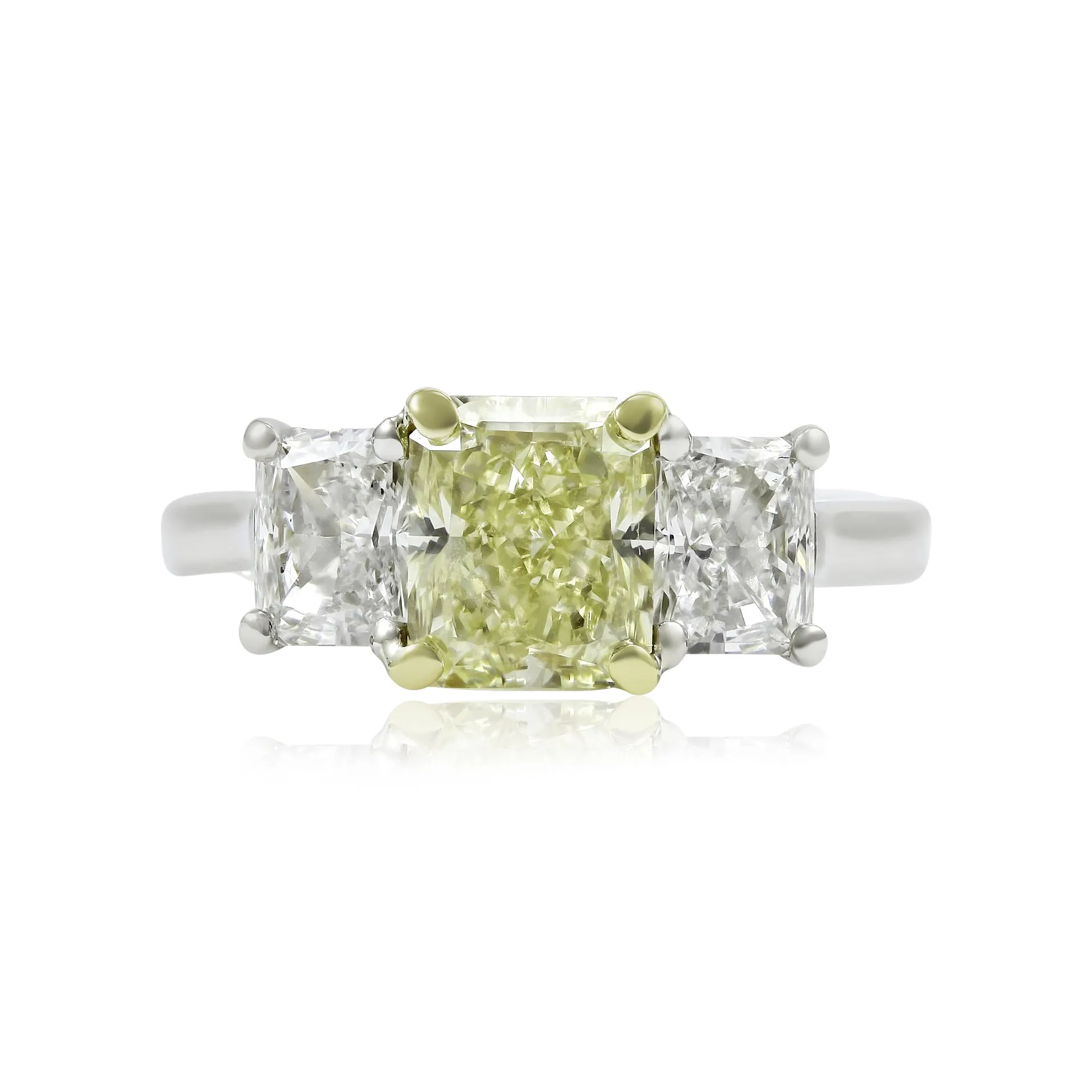 Estate Platinum and 18K Yellow Gold Three-Stone Fancy Yellow Diamond Engagement Ring