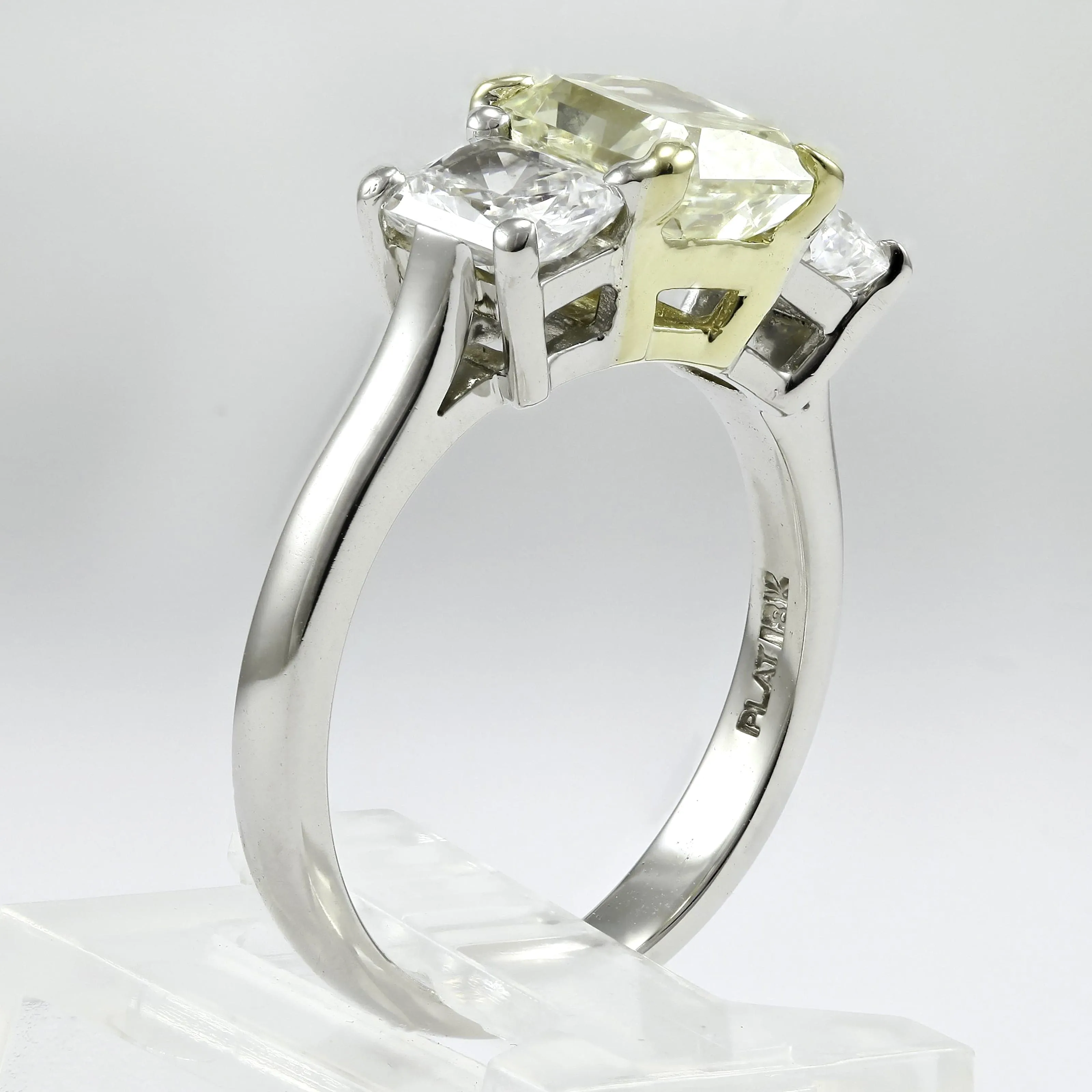 Estate Platinum and 18K Yellow Gold Three-Stone Fancy Yellow Diamond Engagement Ring