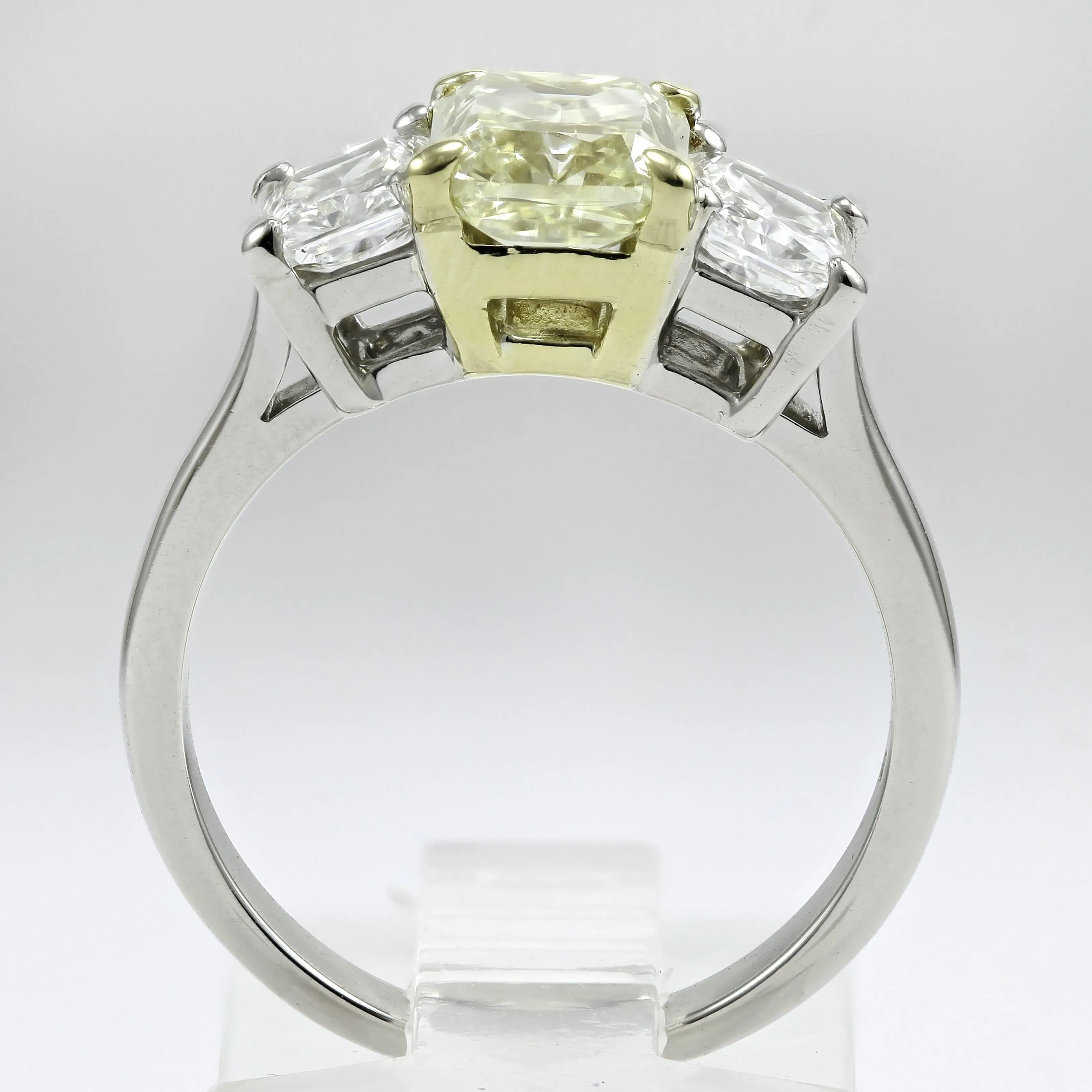 Estate Platinum and 18K Yellow Gold Three-Stone Fancy Yellow Diamond Engagement Ring