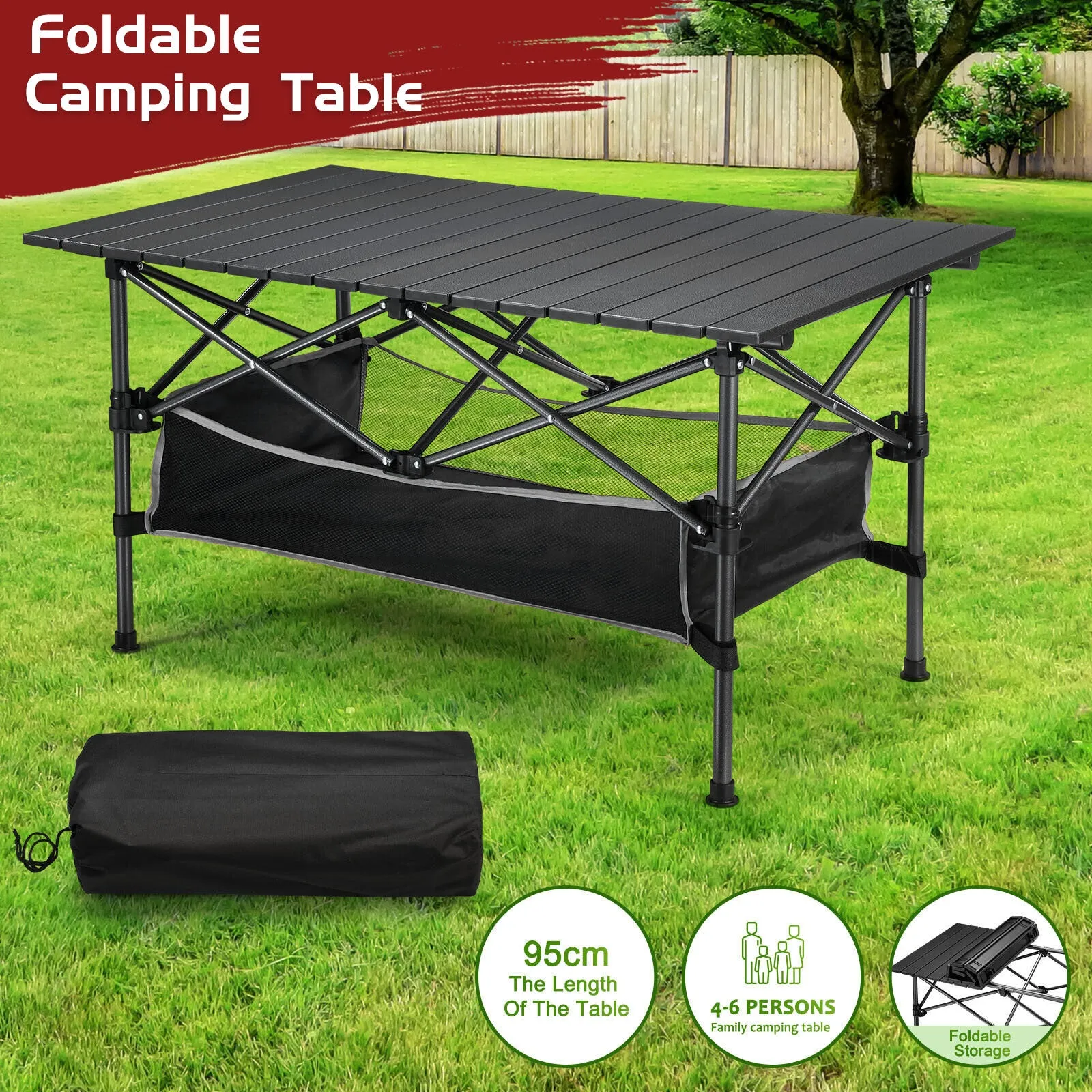 Folding Camping Table Portable Picnic Outdoor Foldable Aluminium Roll Up BBQ Desk