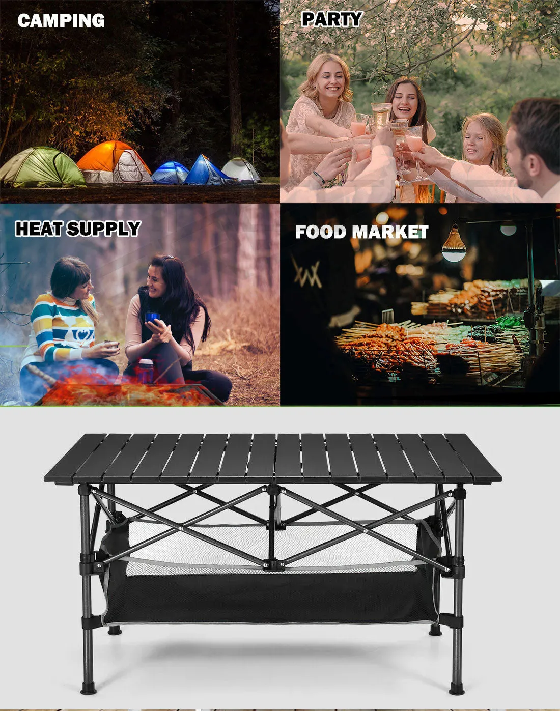 Folding Camping Table Portable Picnic Outdoor Foldable Aluminium Roll Up BBQ Desk