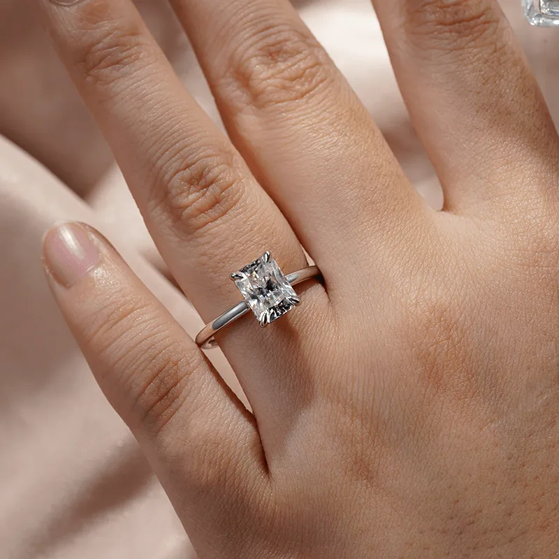 Four-Prong Radiant Cut Engagement Ring With Hidden Halo