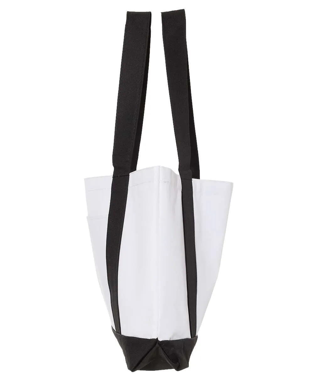 Fox Co. Shopping Bag, 18.5"W x 12"H with 3.5" depth. White Polyester with Black Straps and Bottom.