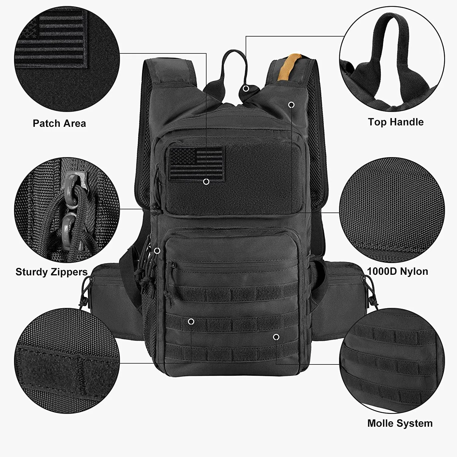 FRTKK Tactical Hydration Pack Backpack, Military Molle Water Backpack Daypack for Hiking, Running, Cycling, Climbing, Hunting, Fishing