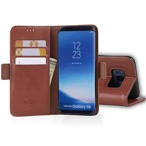 Galaxy S8 Wallet Case Brown Luxury Leather Protective Case