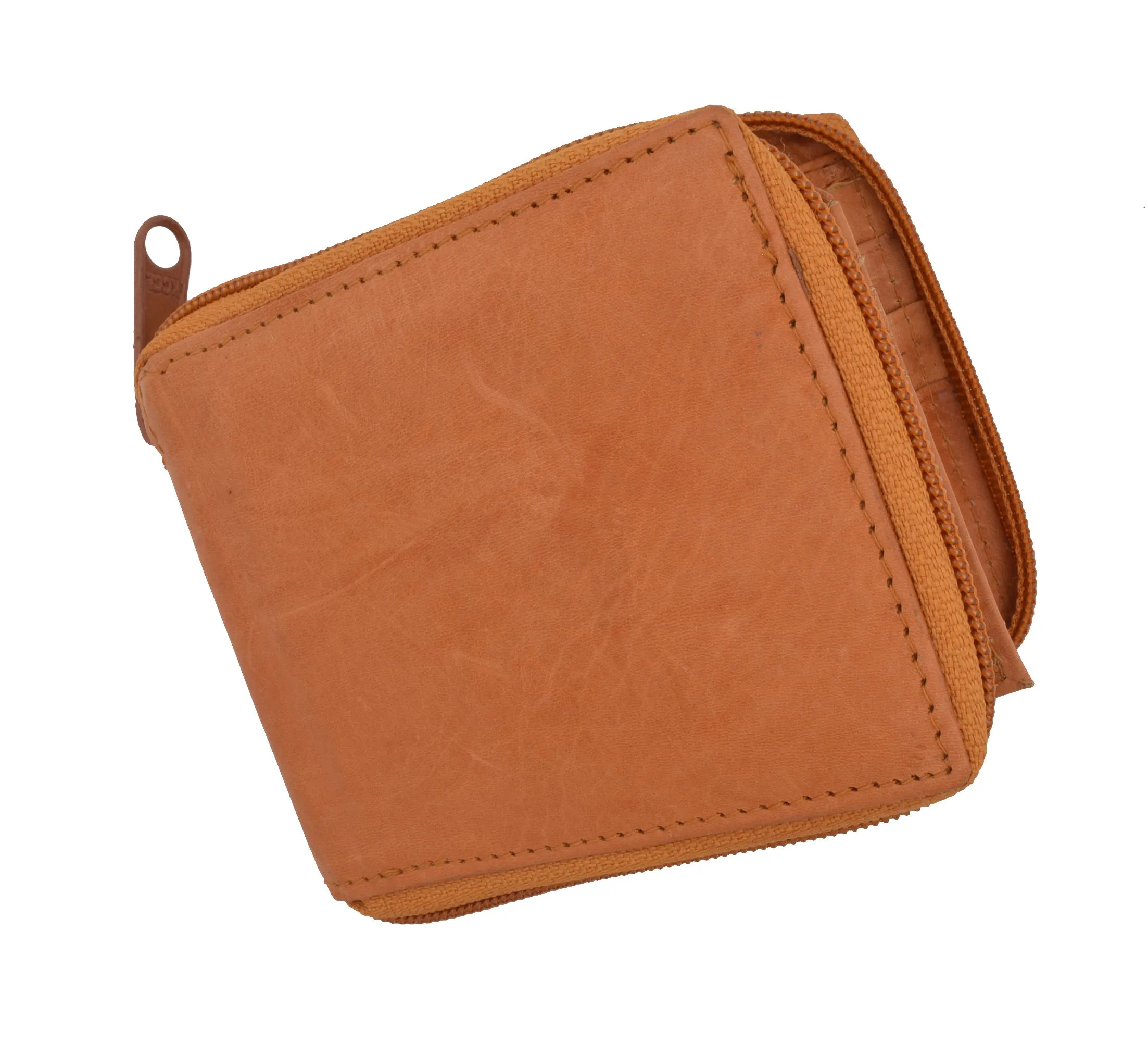 Genuine Cowhide Leather Mens Zipper Zip-Around Bifold Popular Card Holder Wallet