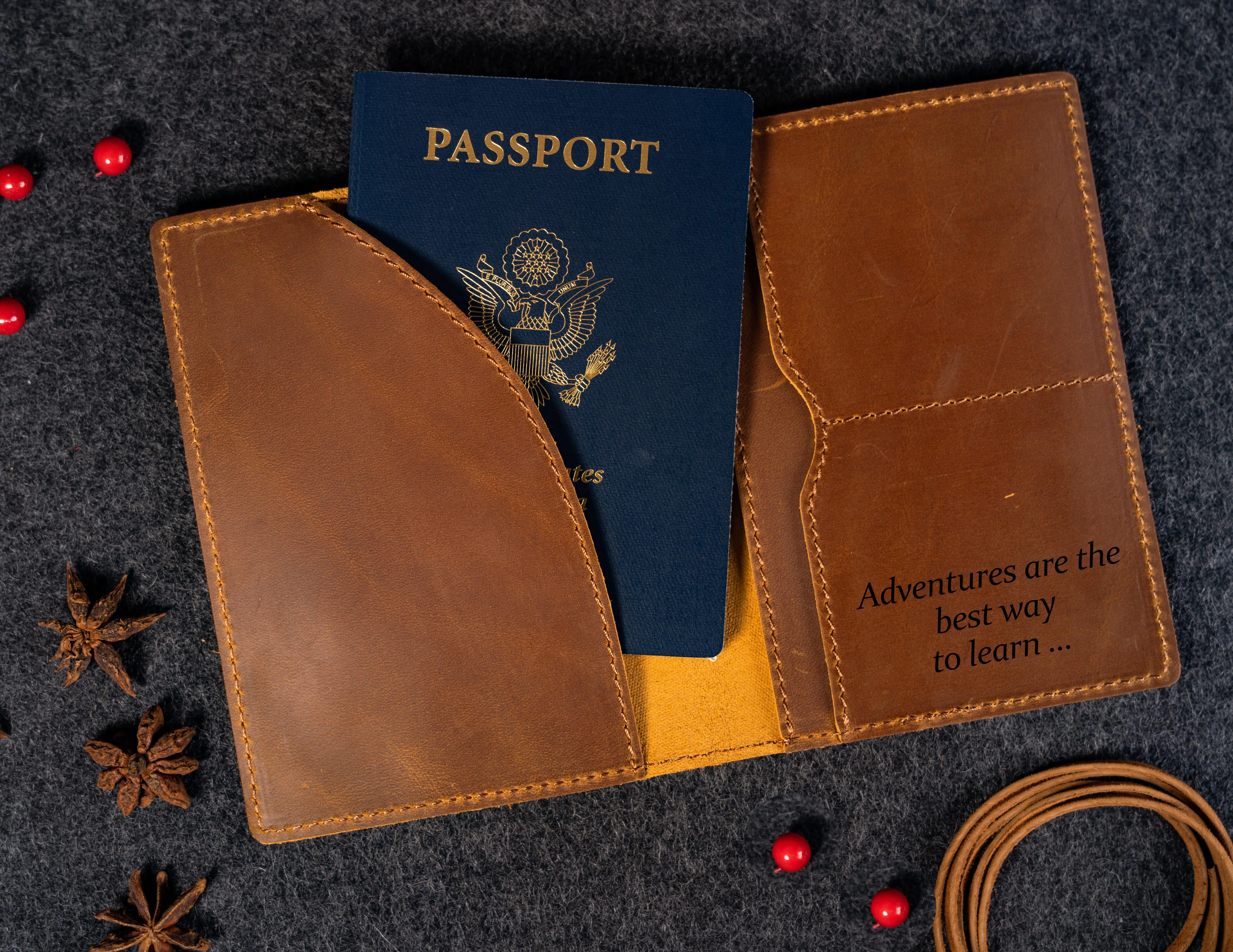 Genuine Leather Passport Holder Blue