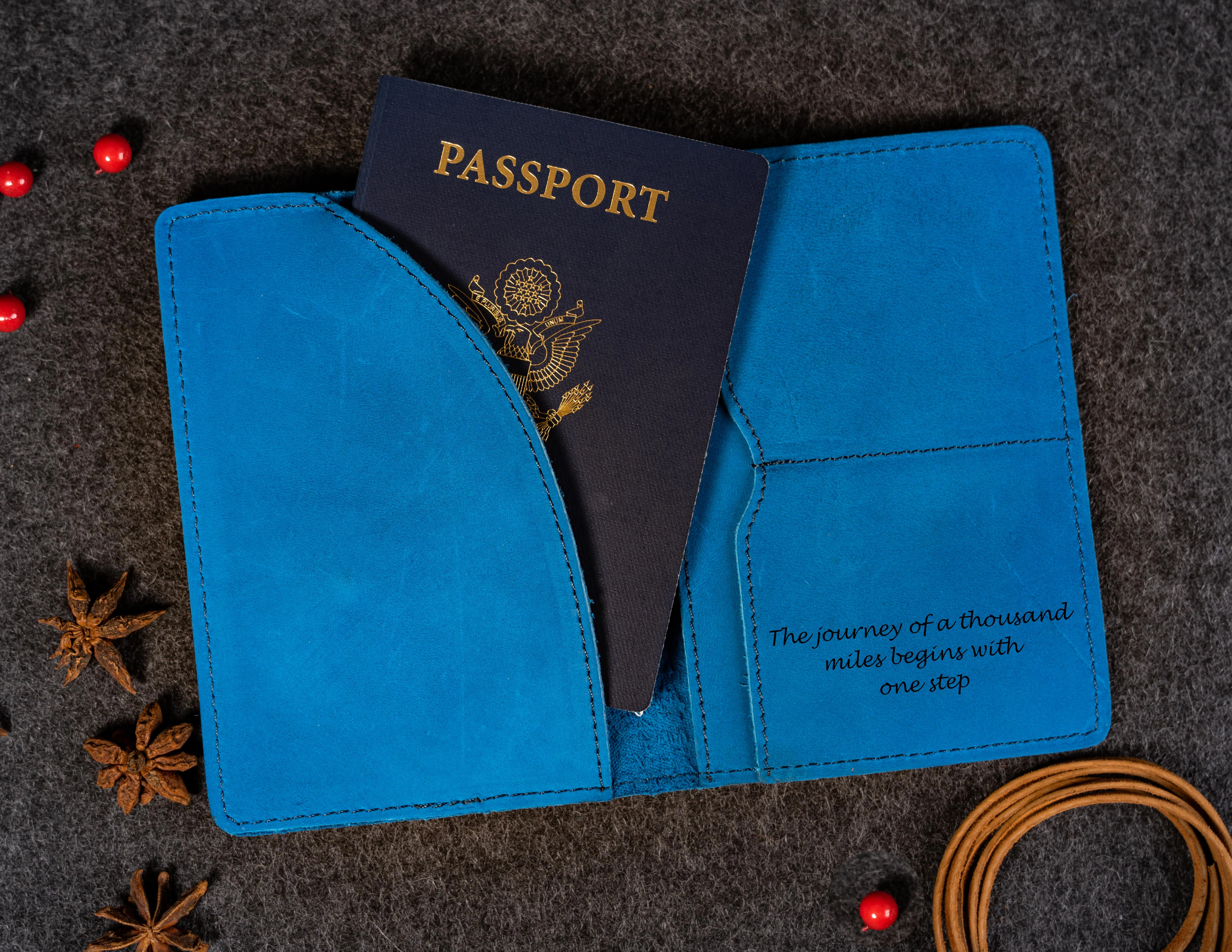 Genuine Leather Passport Holder Blue