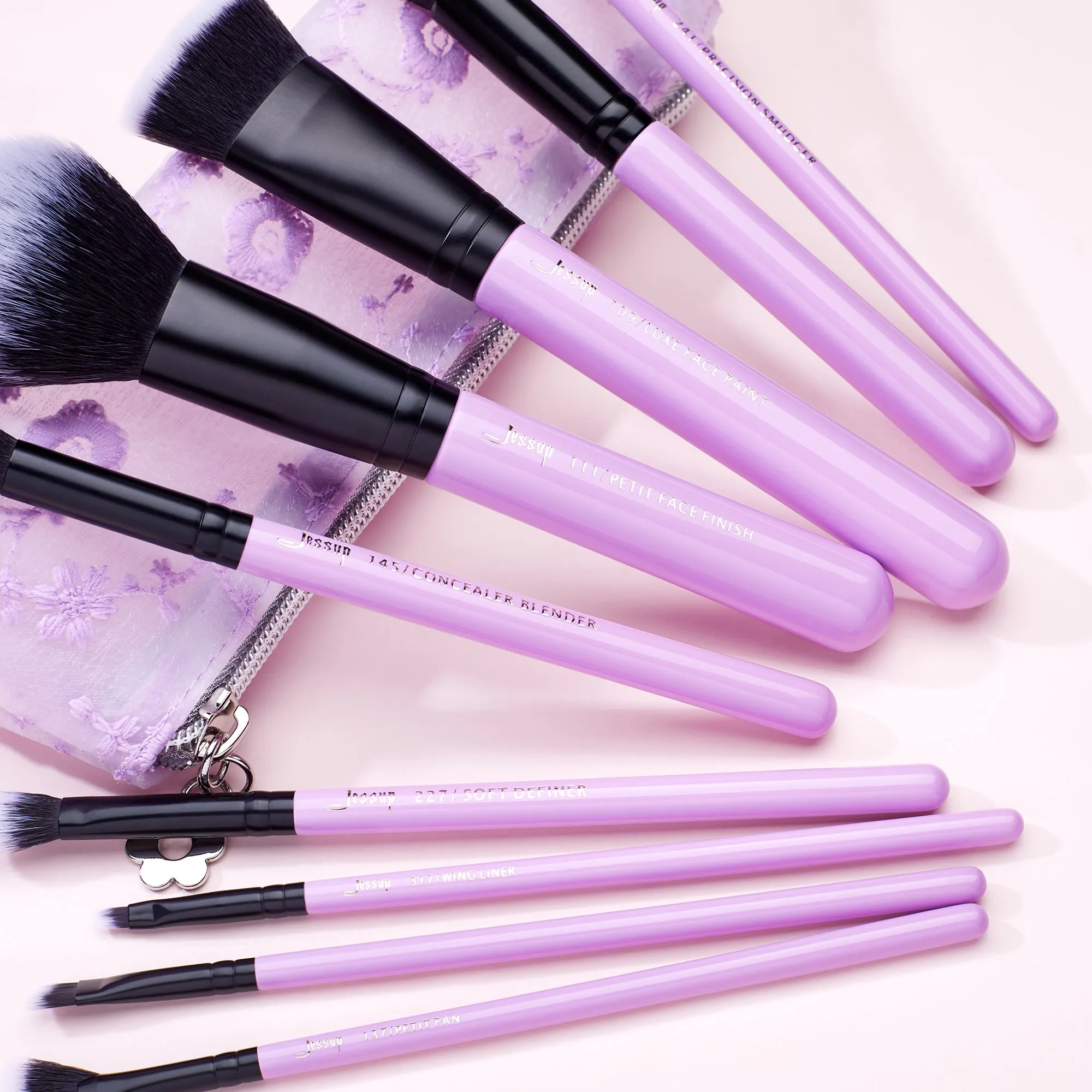 Gift Set Pansy Purple 9Pcs Essential Makeup Brush Set with Storage Bag T320