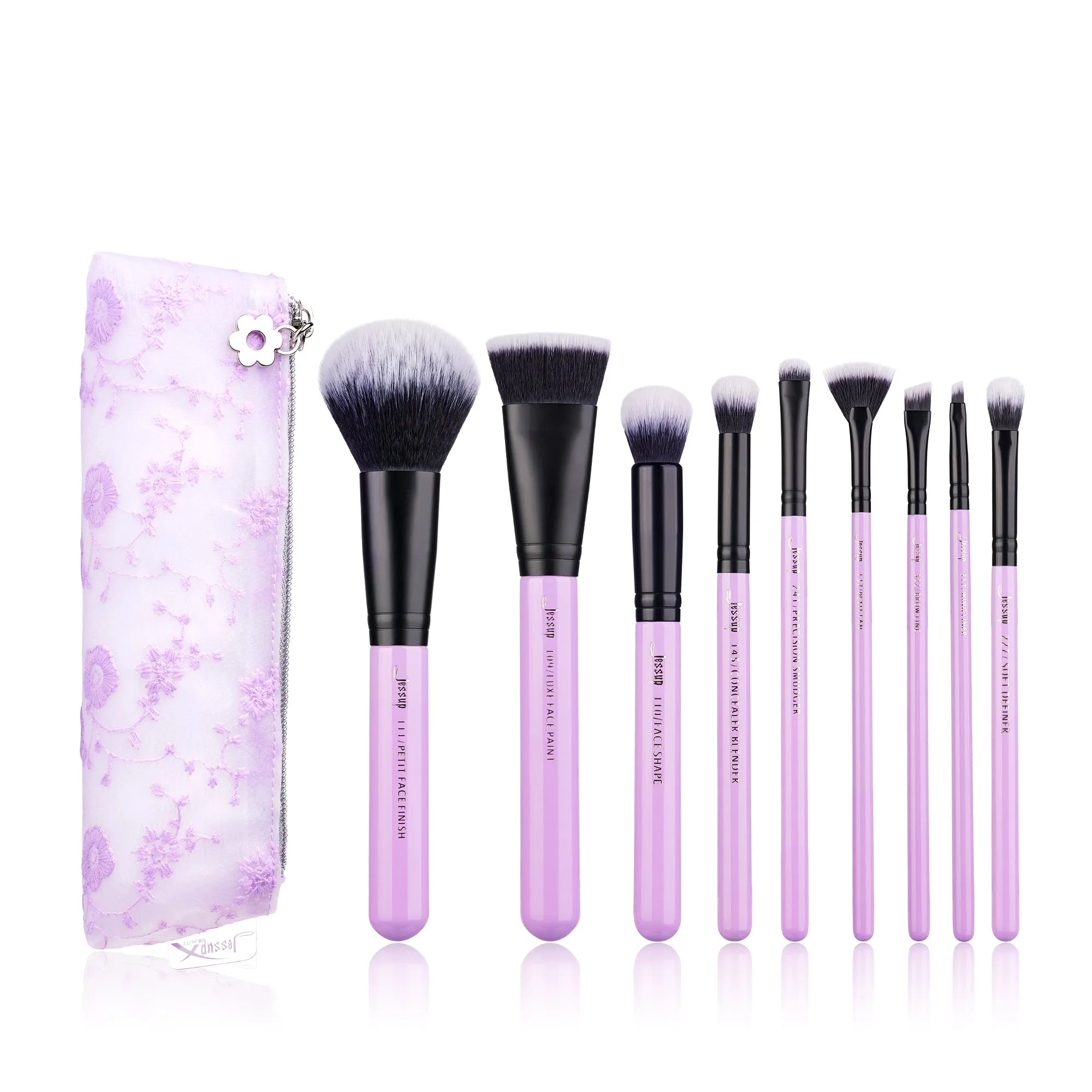 Gift Set Pansy Purple 9Pcs Essential Makeup Brush Set with Storage Bag T320