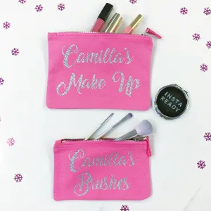 Girls Personalised Make up and Brushes Bags (Set of 2)