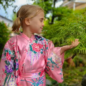 Girls' Yukata: Peacock Peony (Polyester)