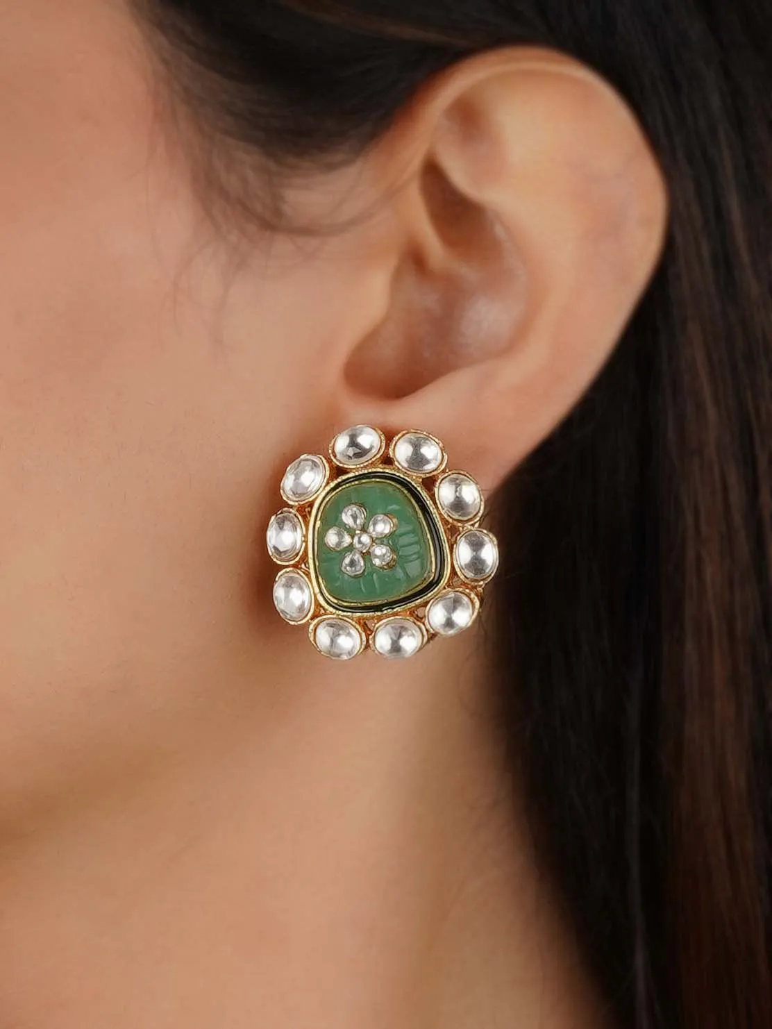 Gold Plated Faux Polki Earrings - PK-E84