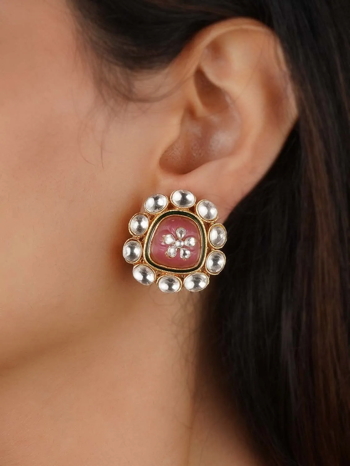 Gold Plated Faux Polki Earrings - PK-E84