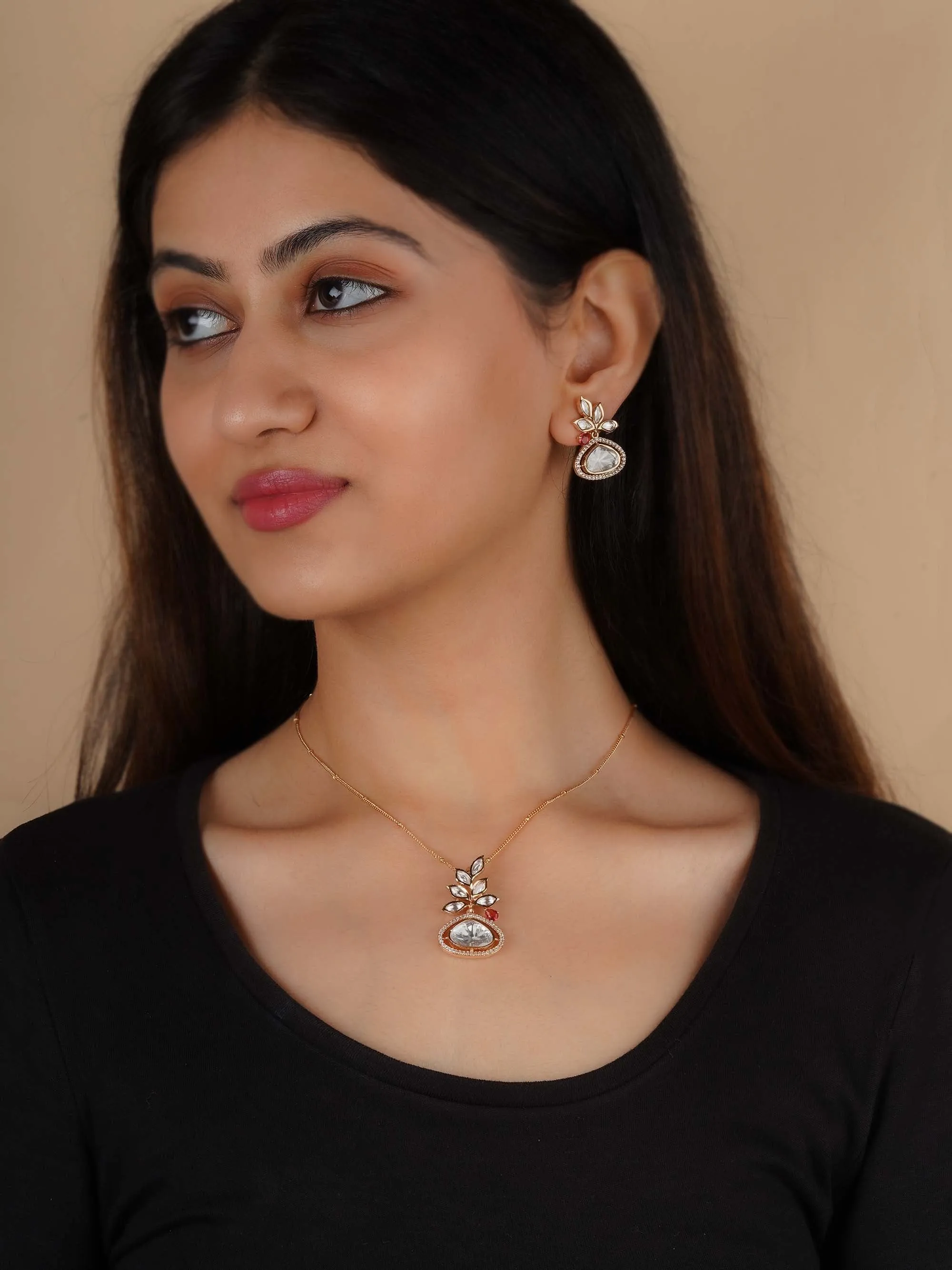 Gold Plated Faux Polki Necklace Set - PK-S256