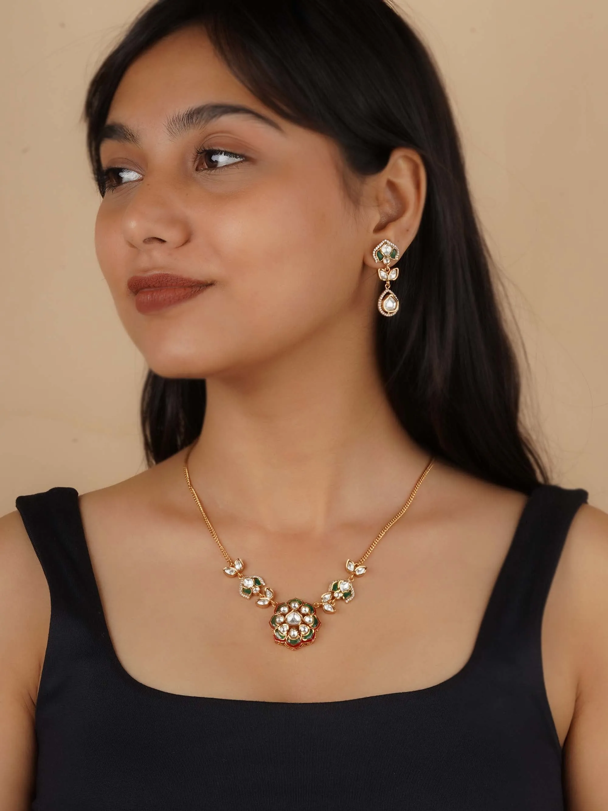 Gold Plated Faux Polki Necklace Set - PK-S264