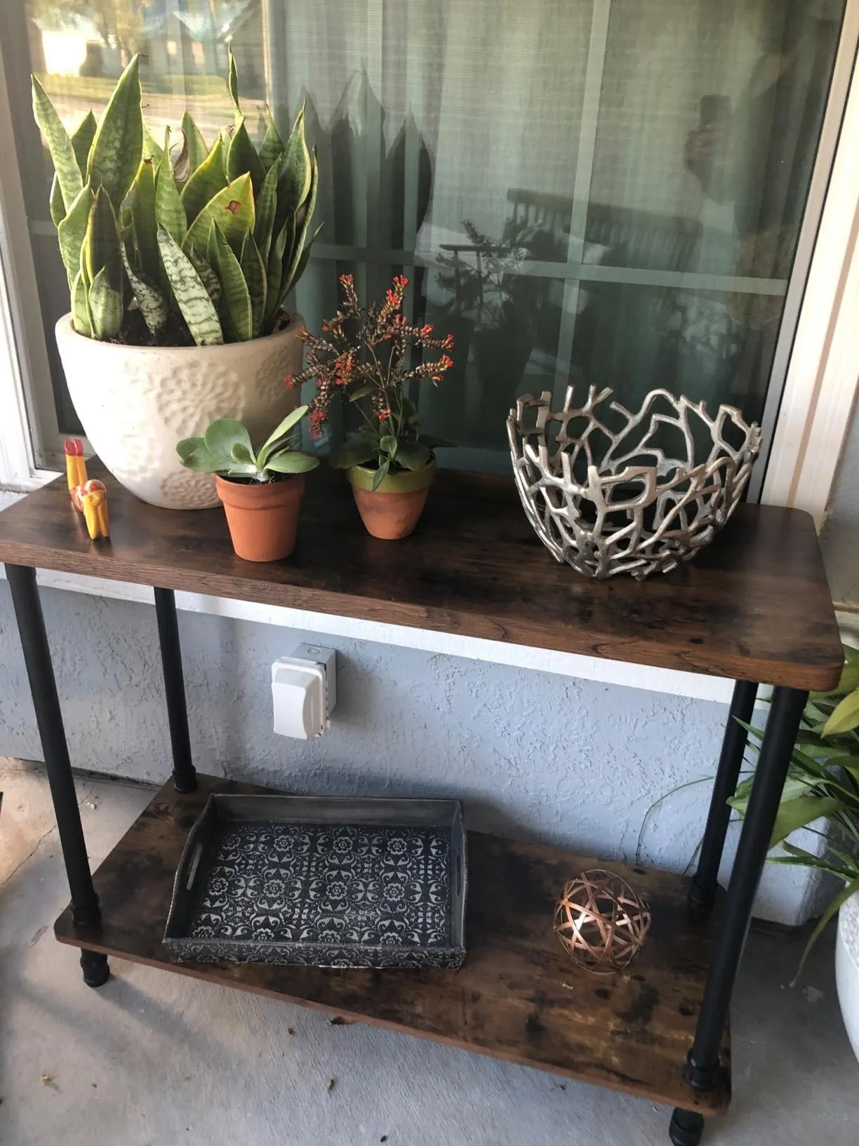 Industrial Console Table, Sofa Table with Iron Pipe Legs and 12 Inch Thick Table Top, Easy Assembly