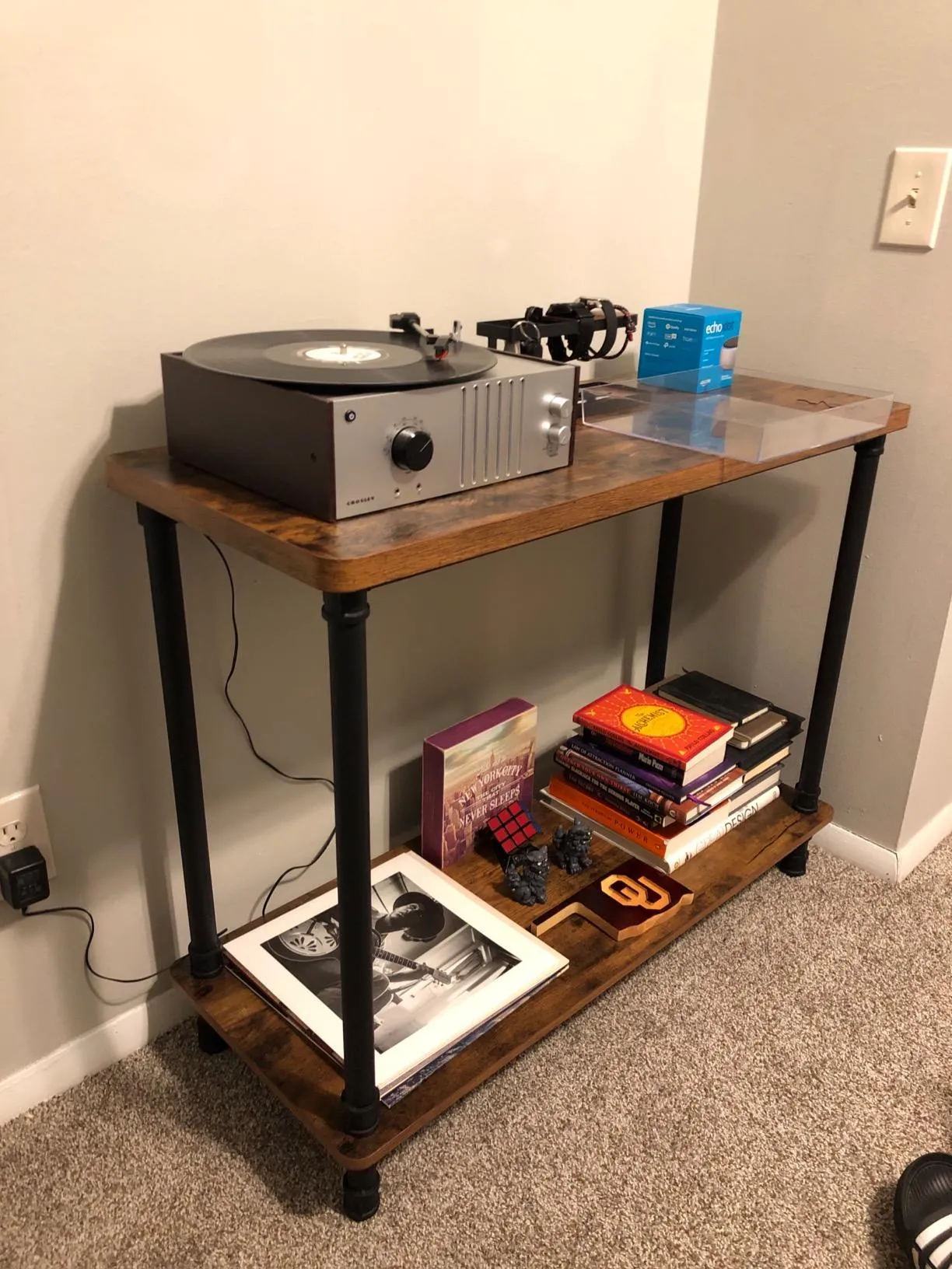 Industrial Console Table, Sofa Table with Iron Pipe Legs and 12 Inch Thick Table Top, Easy Assembly