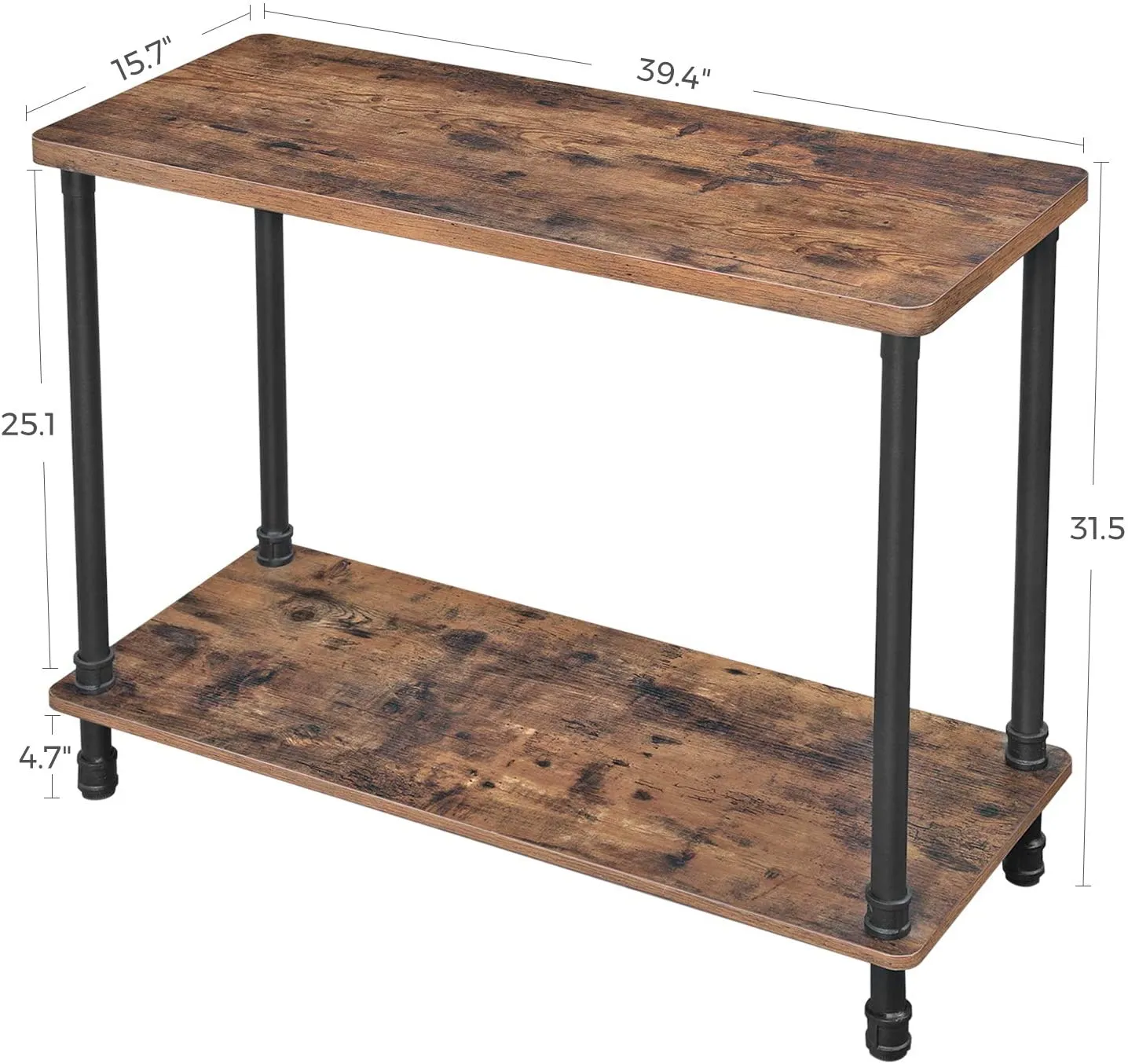 Industrial Console Table, Sofa Table with Iron Pipe Legs and 12 Inch Thick Table Top, Easy Assembly