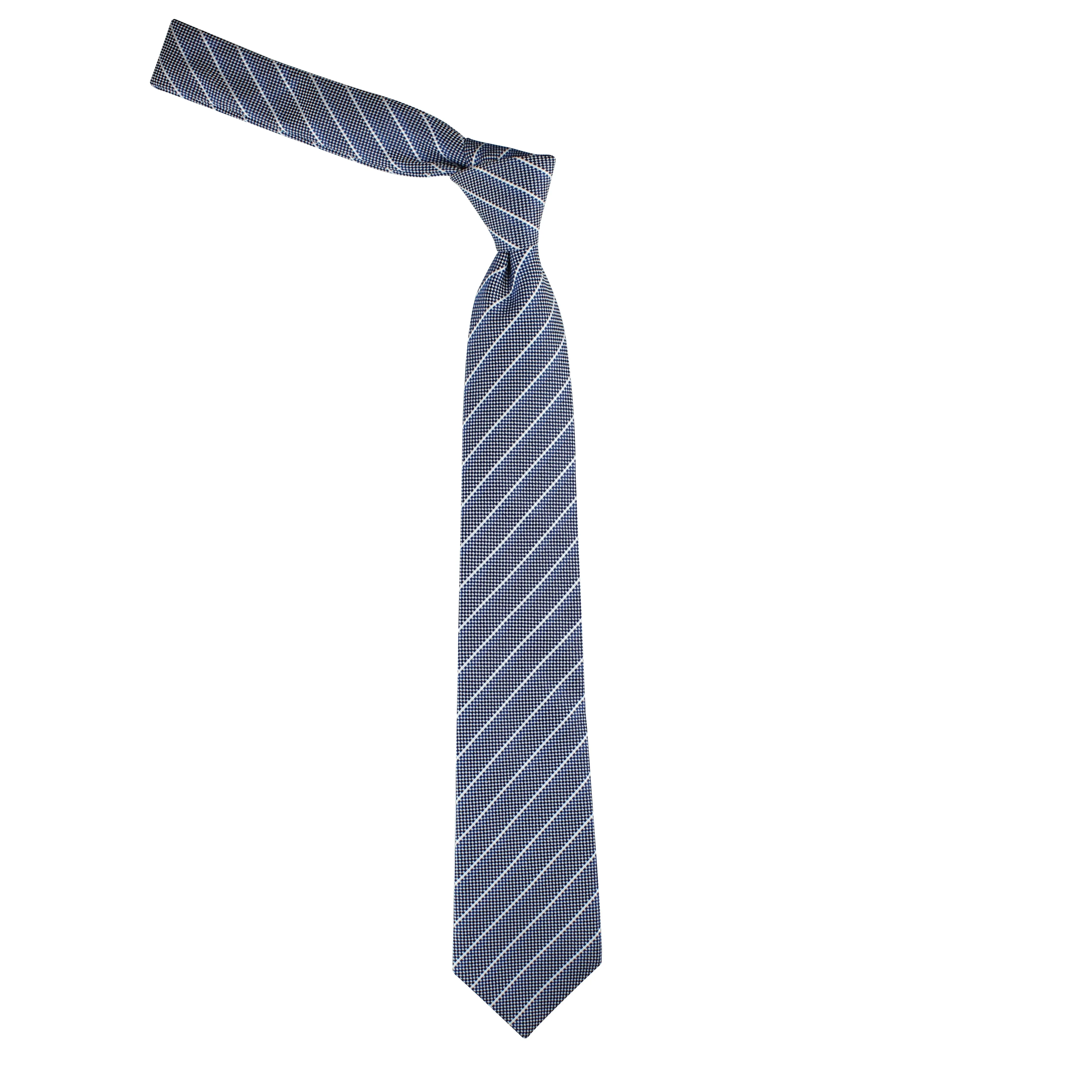 Kovove Elegant White Striped Necktie and Pocket Square Gift Box