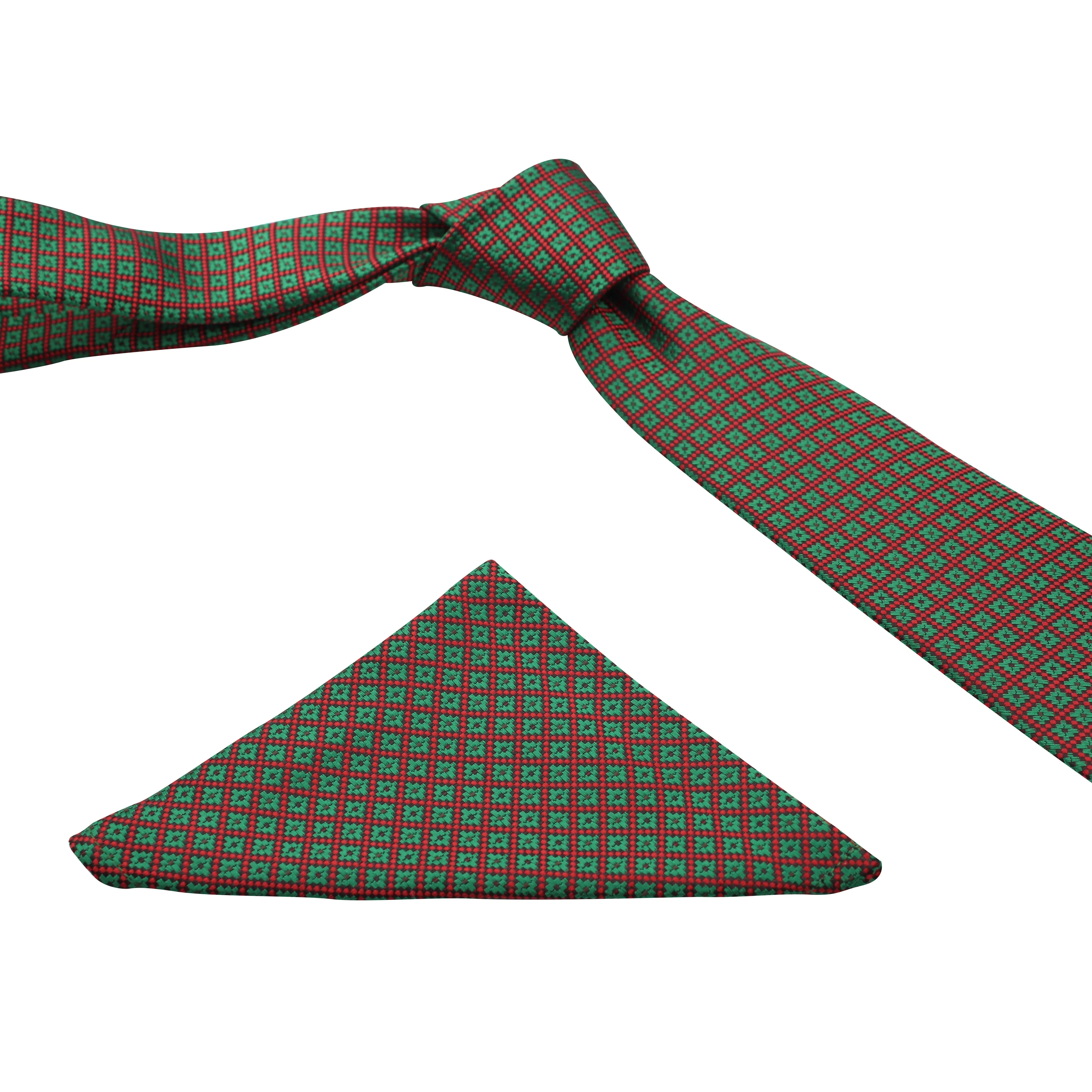 Kovove Green Checkered Necktie and Pocket Square Gift Box