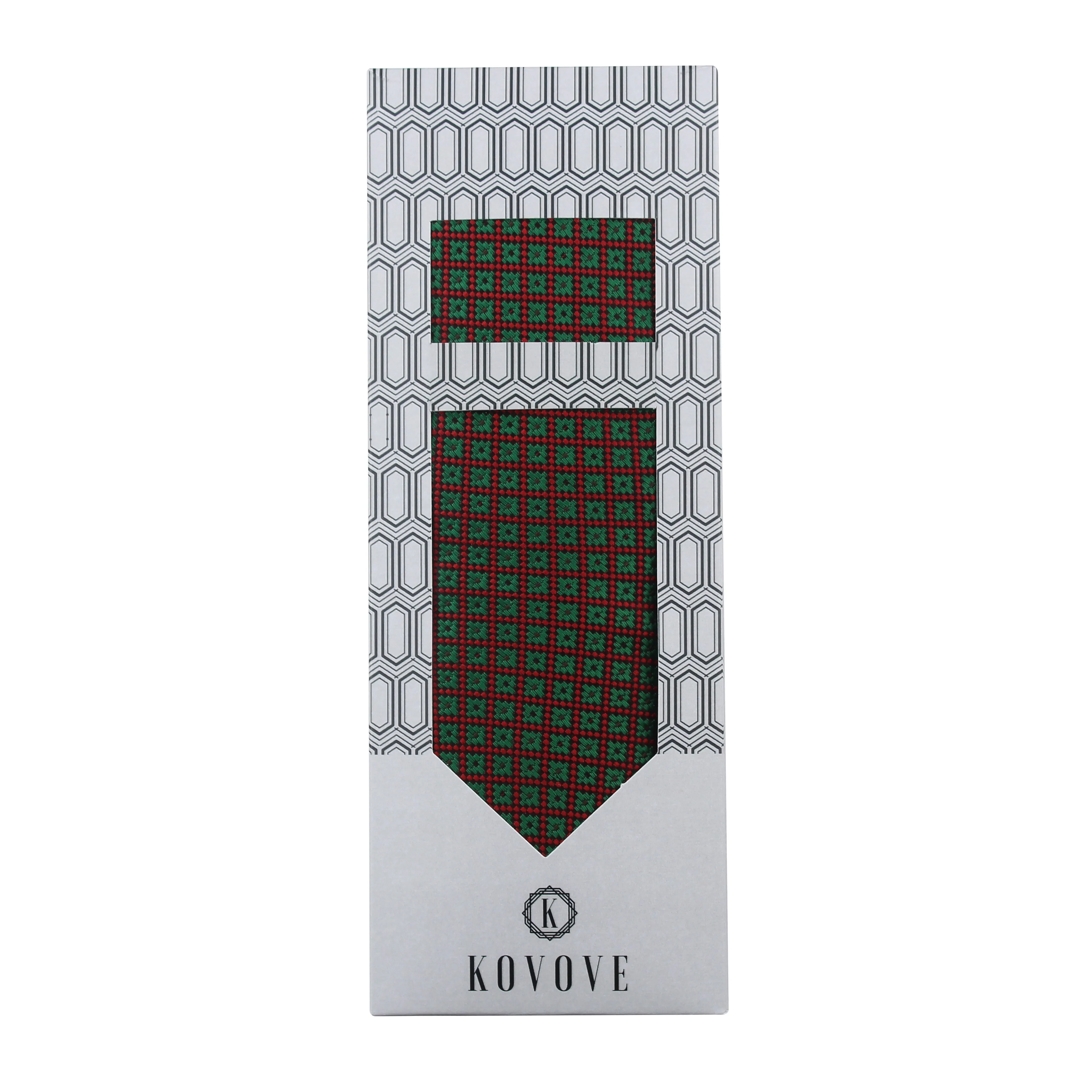 Kovove Green Checkered Necktie and Pocket Square Gift Box