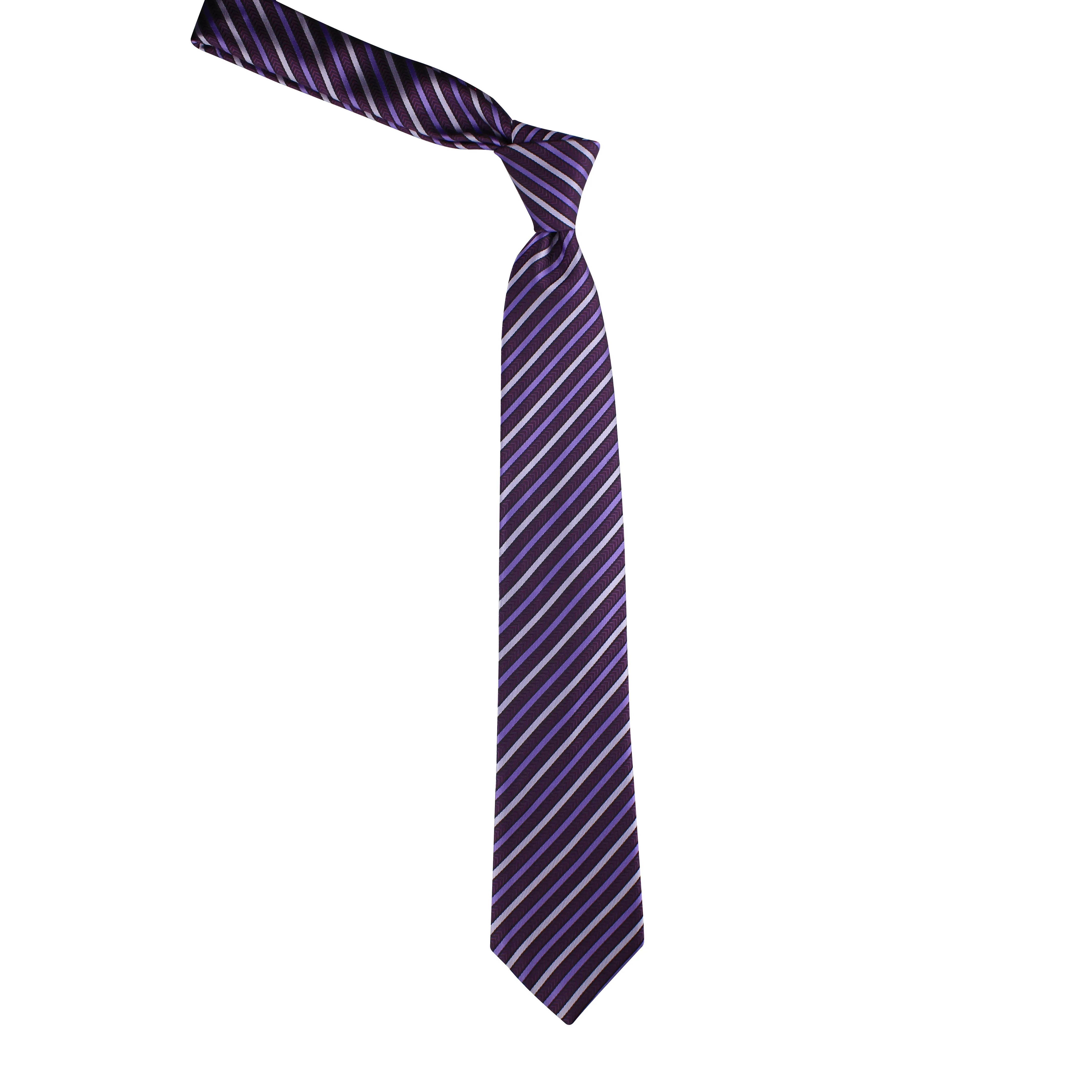 Kovove Purple Striped Necktie and Pocket Square Gift Box