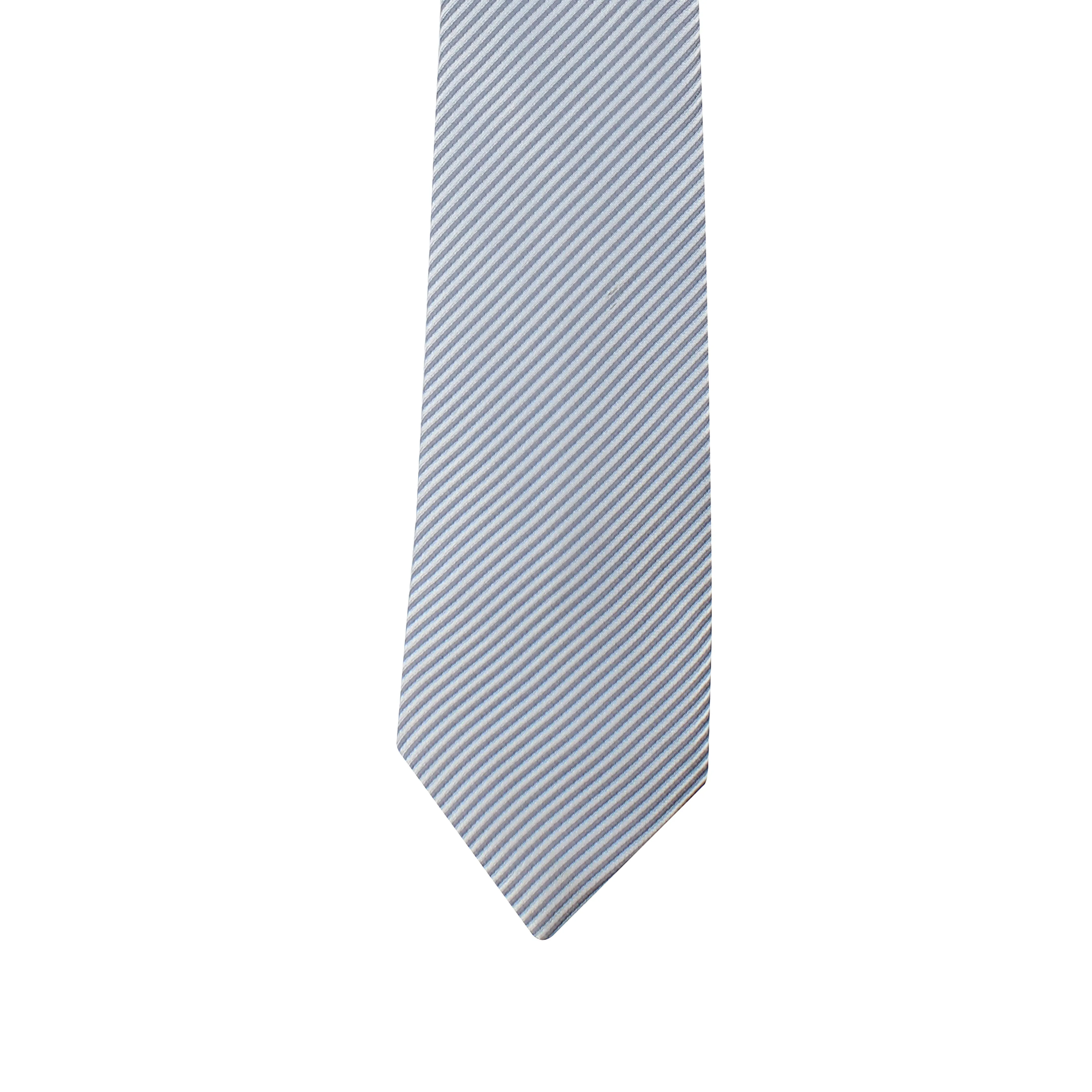 Kovove silver Striped Necktie and Pocket Square Gift Box