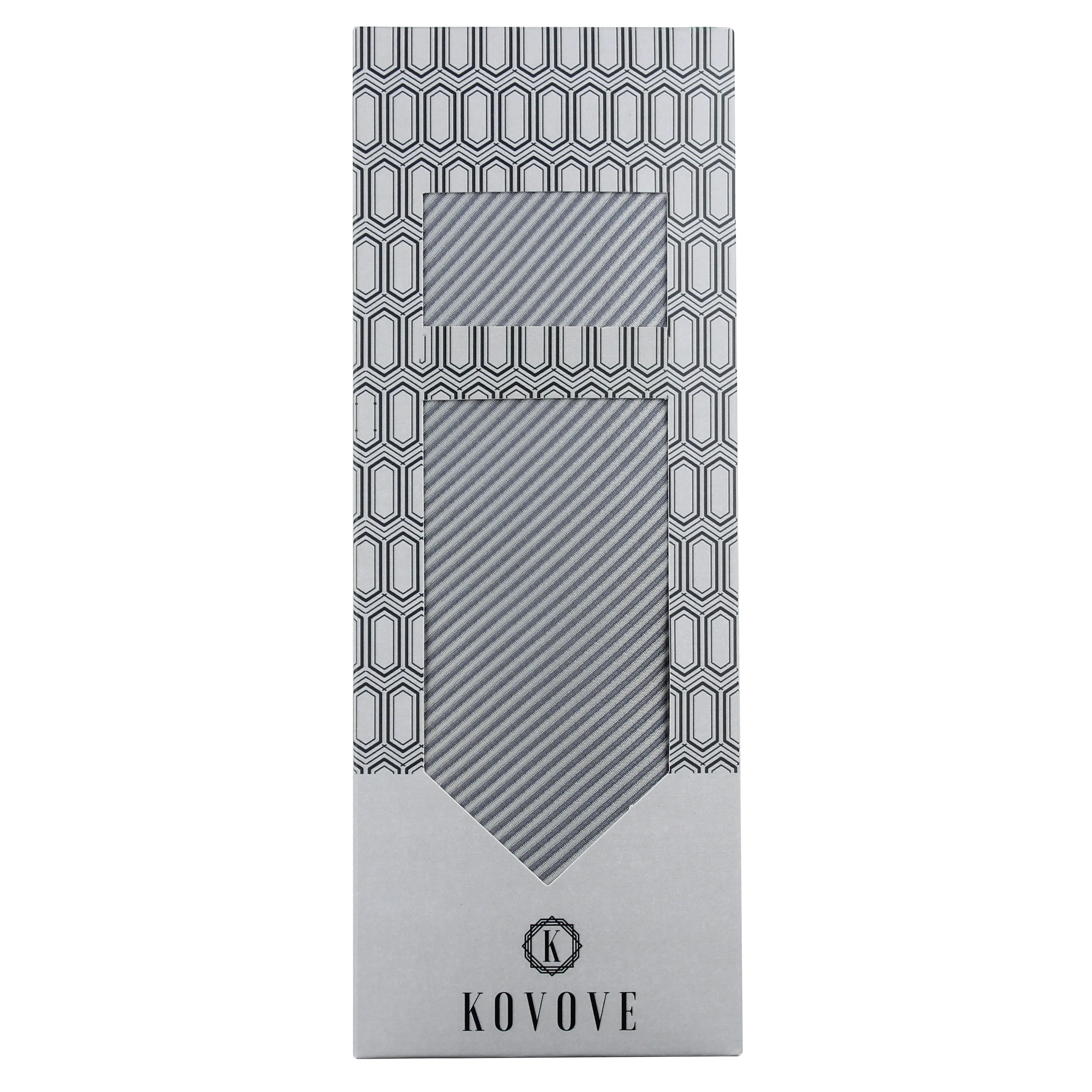 Kovove silver Striped Necktie and Pocket Square Gift Box