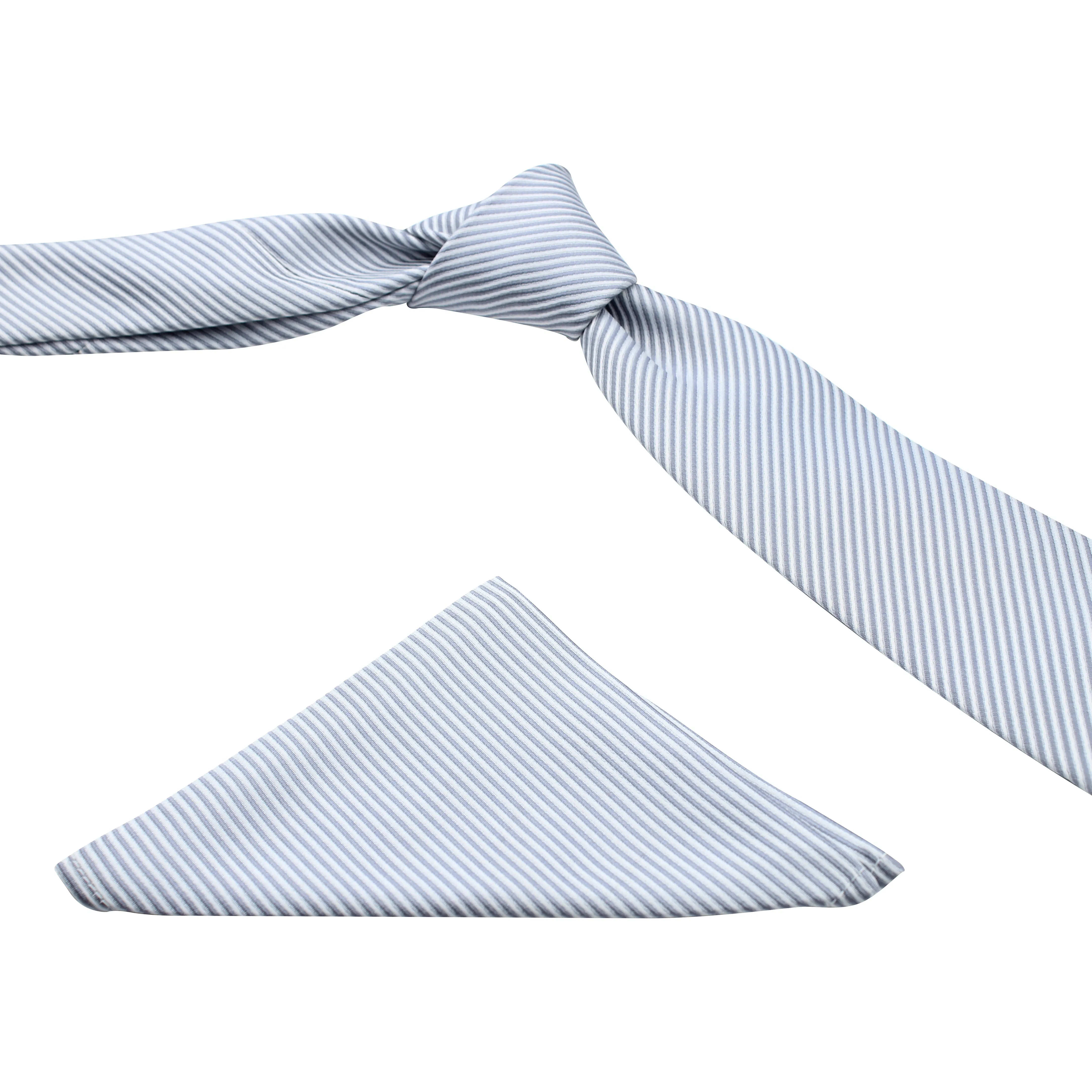 Kovove silver Striped Necktie and Pocket Square Gift Box