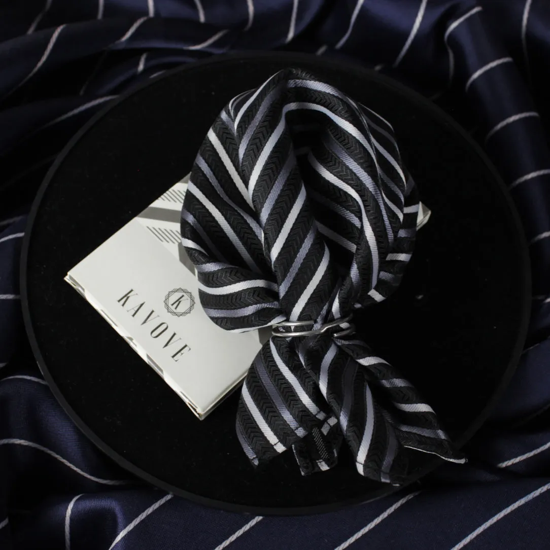 Kovove The Arrow Striped  Black Pocket Square For Men