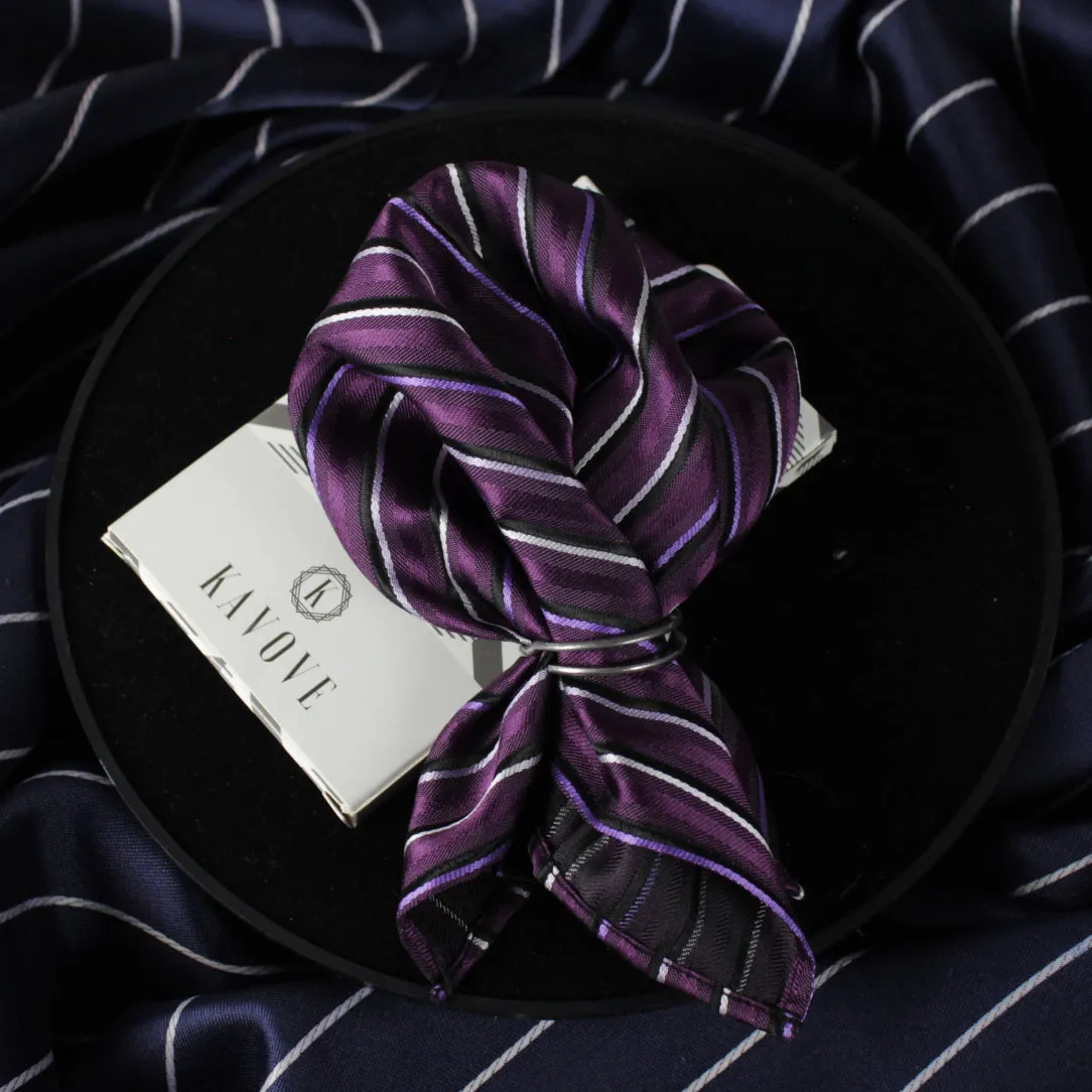 Kovove The Blissful Striped Purple Pocket Square For Men