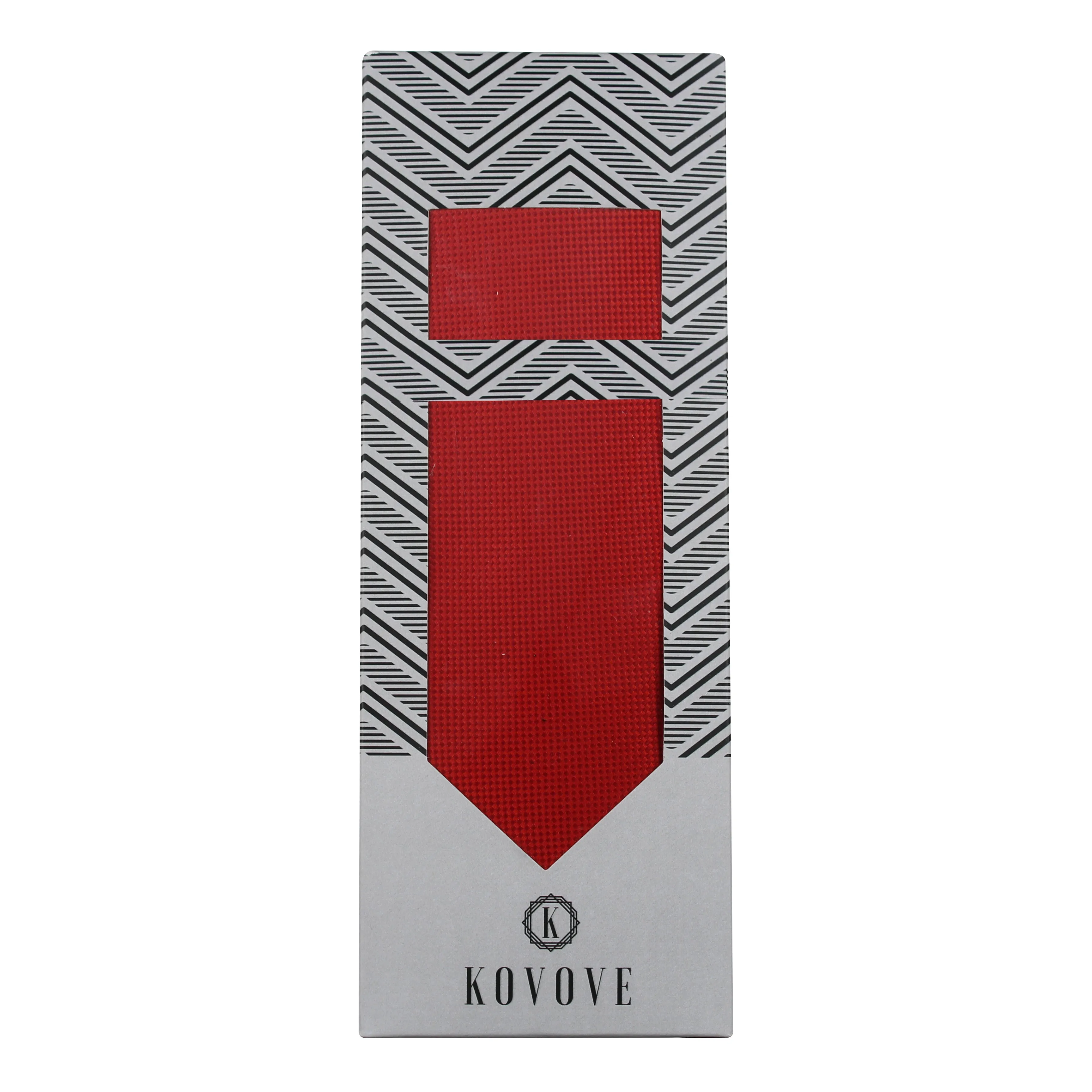 Kovove The Elegant Self Checkered Cherry Red Necktie and Pocket Square Gift Box