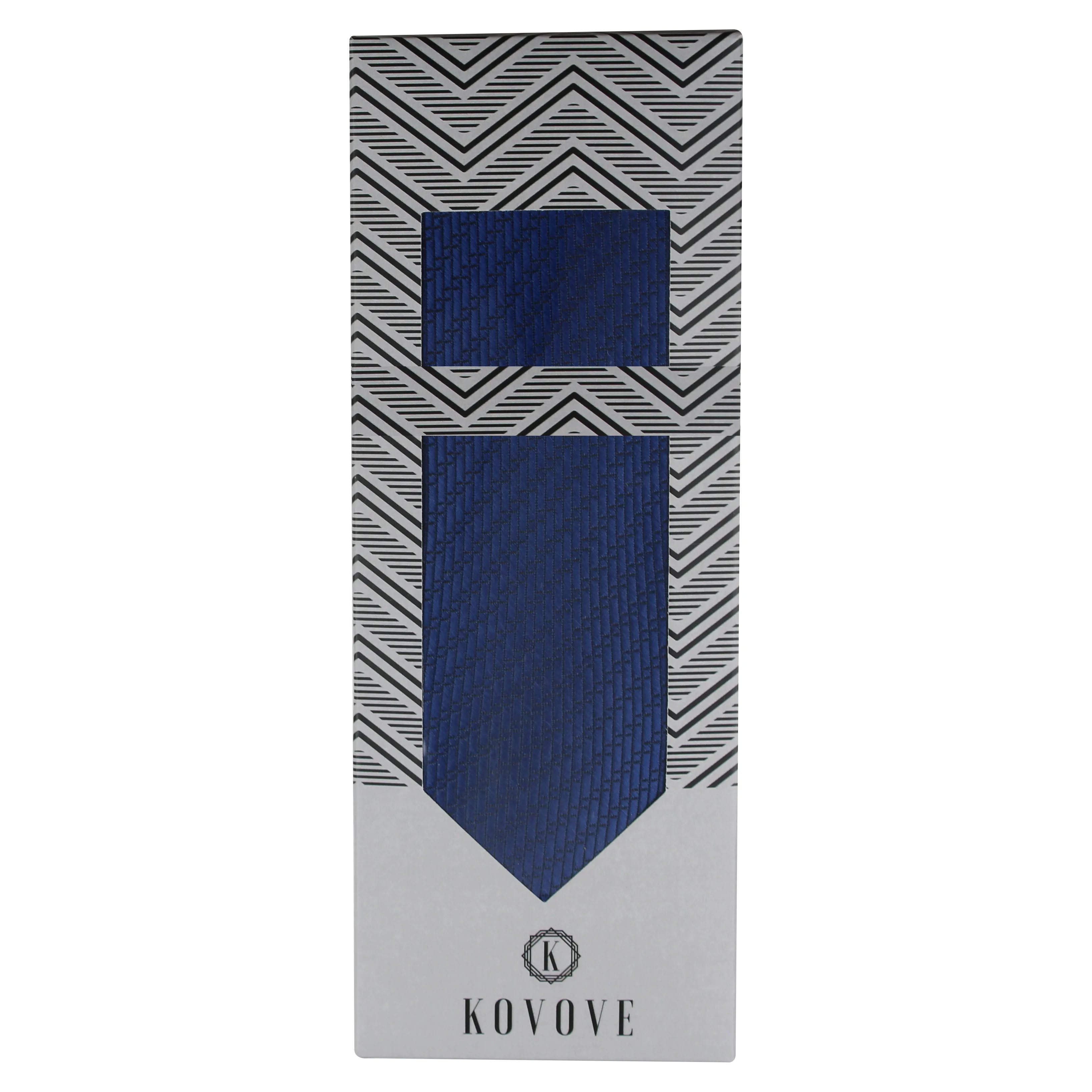 Kovove The Energise Self Pattern Blue Necktie and Pocket Square Gift Box