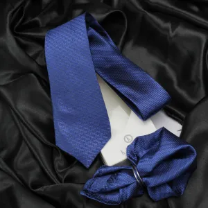 Kovove The Energise Self Pattern Blue Necktie and Pocket Square Gift Box