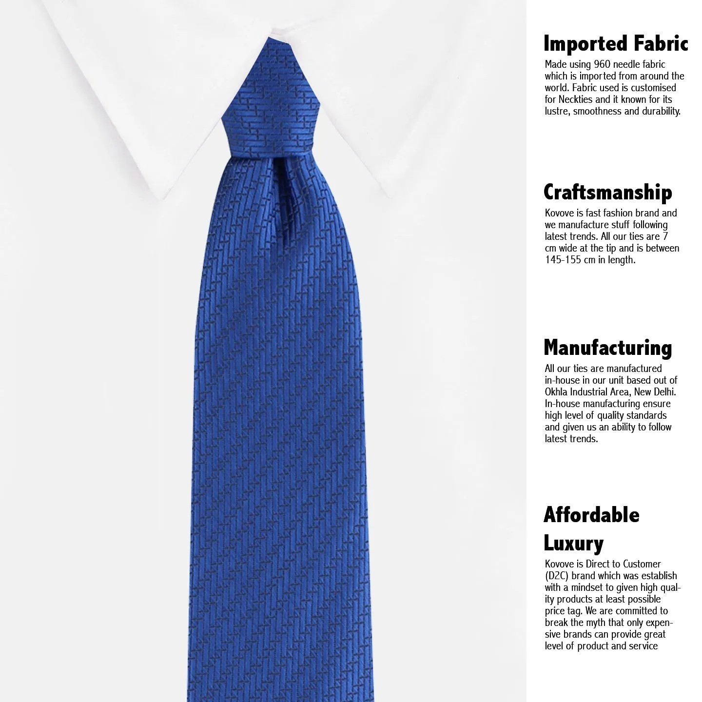 Kovove The Energise Self Pattern Blue Necktie and Pocket Square Gift Box