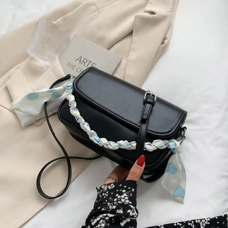 Ladies chain bag handbag silk scarf female bag fashion casual messenger bag solid color small square bag texture female bag