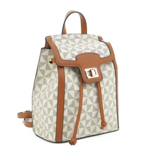 Lainey Geometric Monogrammed Drawstring Flap Backpack