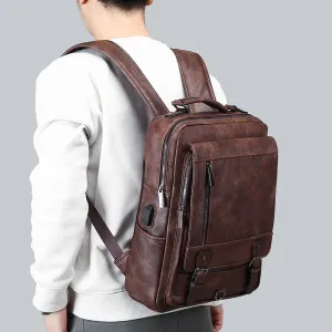 Large Capacity Usb Charging Backpack in Men's Faux Leather