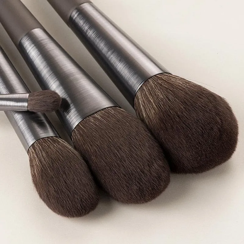 Long Brushed Aluminum Tube 9pcs Makeup Brushes Set Professional