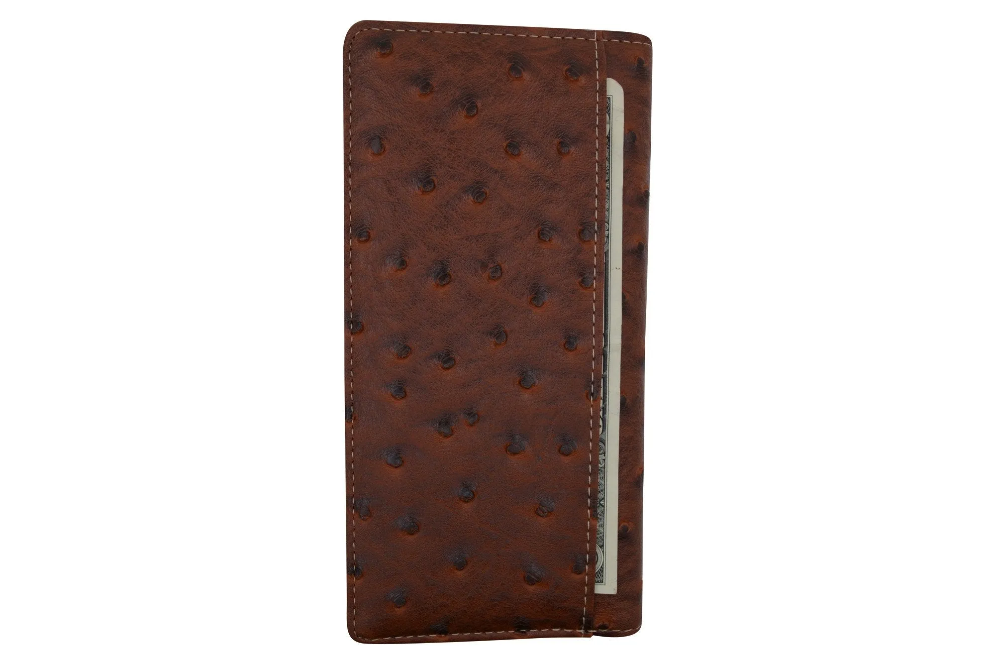 Mens Western Floral Horse Logo Bifold Credit Card CheckBook Wallet Texas Style W052-15-OSTRICH-BR (C)