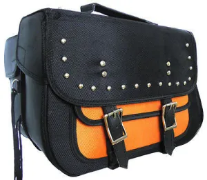 MOTORCYCLE ORANGE SADDLEBAG STUDS TWO STRAP SIZE MEDIUM ZIP OFF BAG NEW