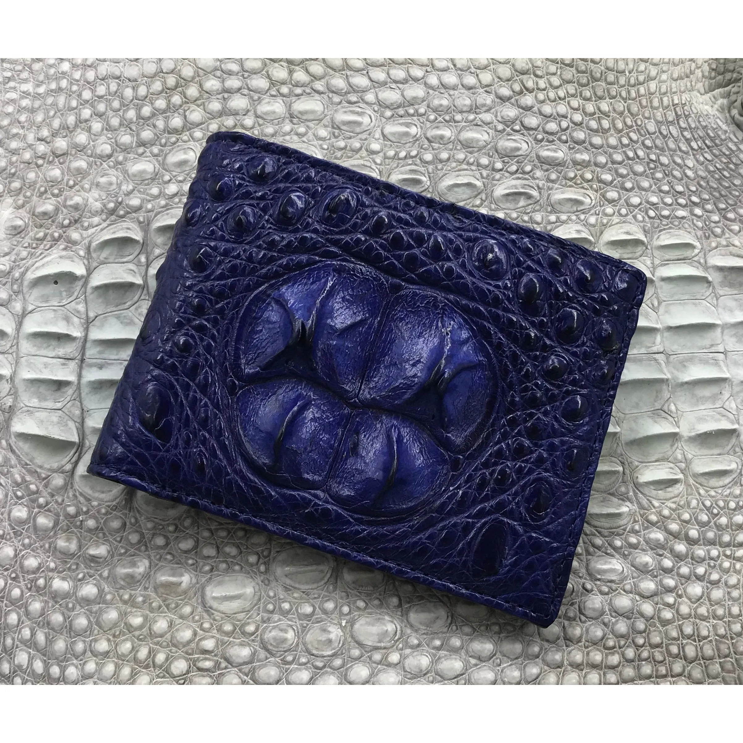 Navy Blue Alligator Skin Bifold Wallet For Men | Handmade Crocodile Leather Wallet RFID Blocking | VL4552