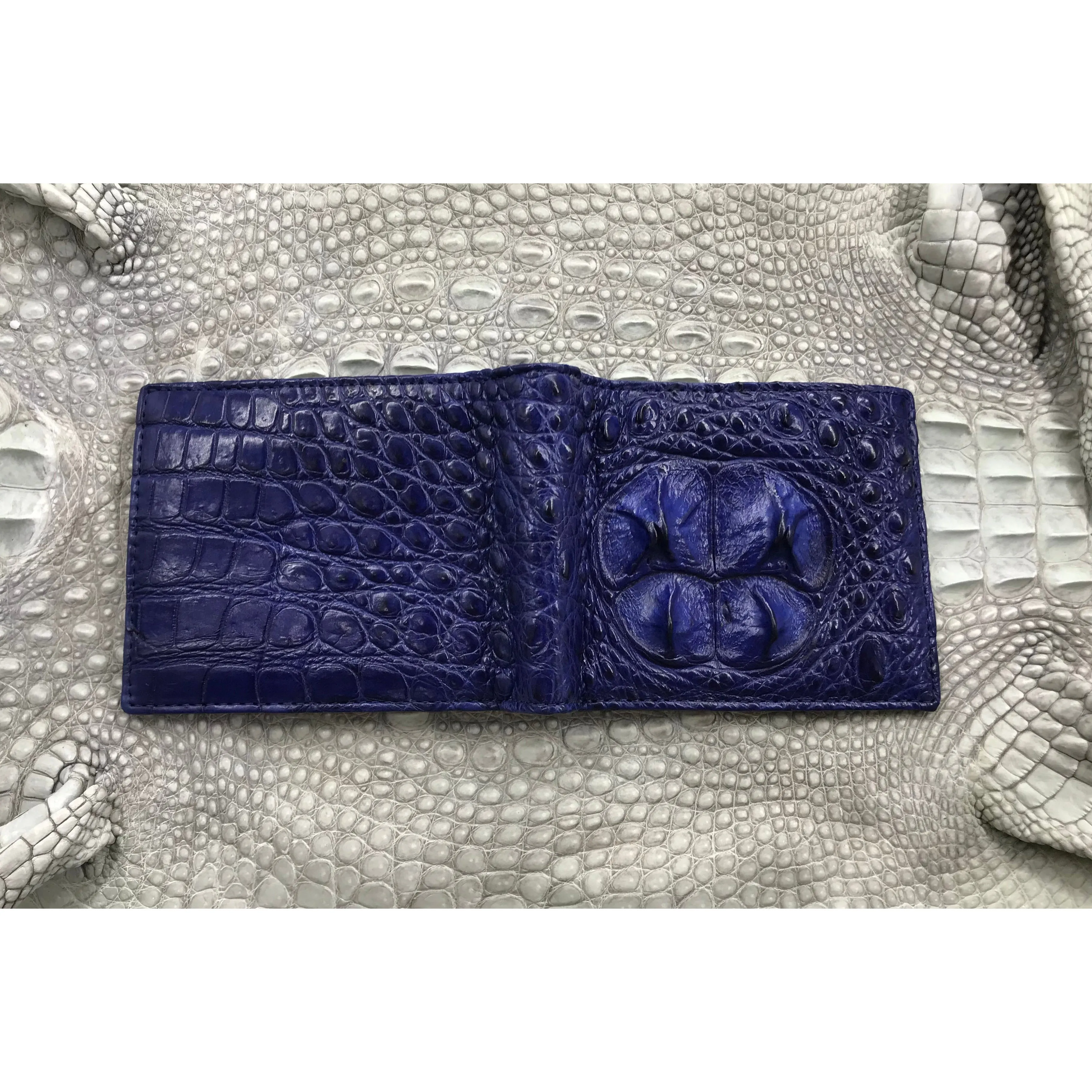 Navy Blue Alligator Skin Bifold Wallet For Men | Handmade Crocodile Leather Wallet RFID Blocking | VL4552