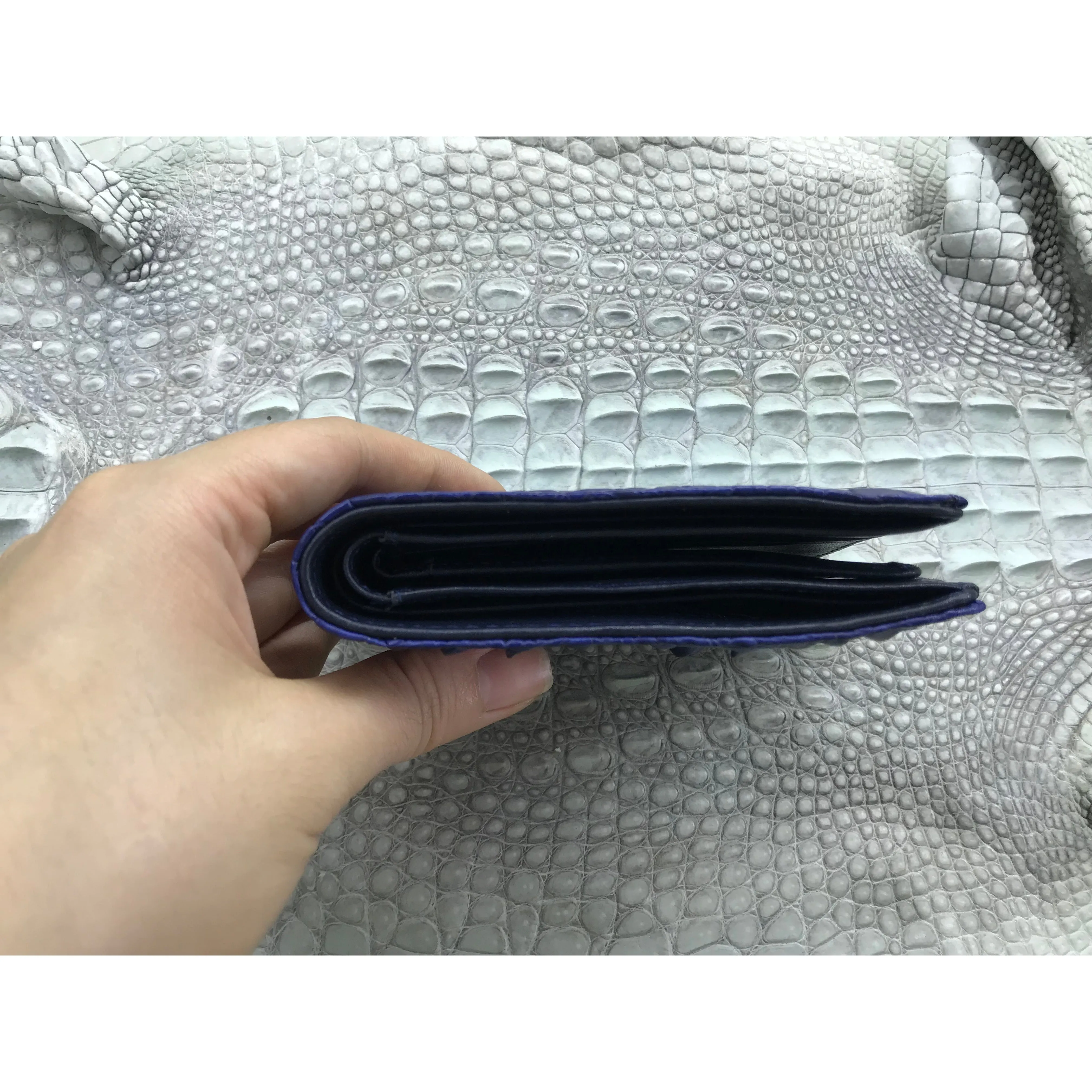 Navy Blue Alligator Skin Bifold Wallet For Men | Handmade Crocodile Leather Wallet RFID Blocking | VL4552