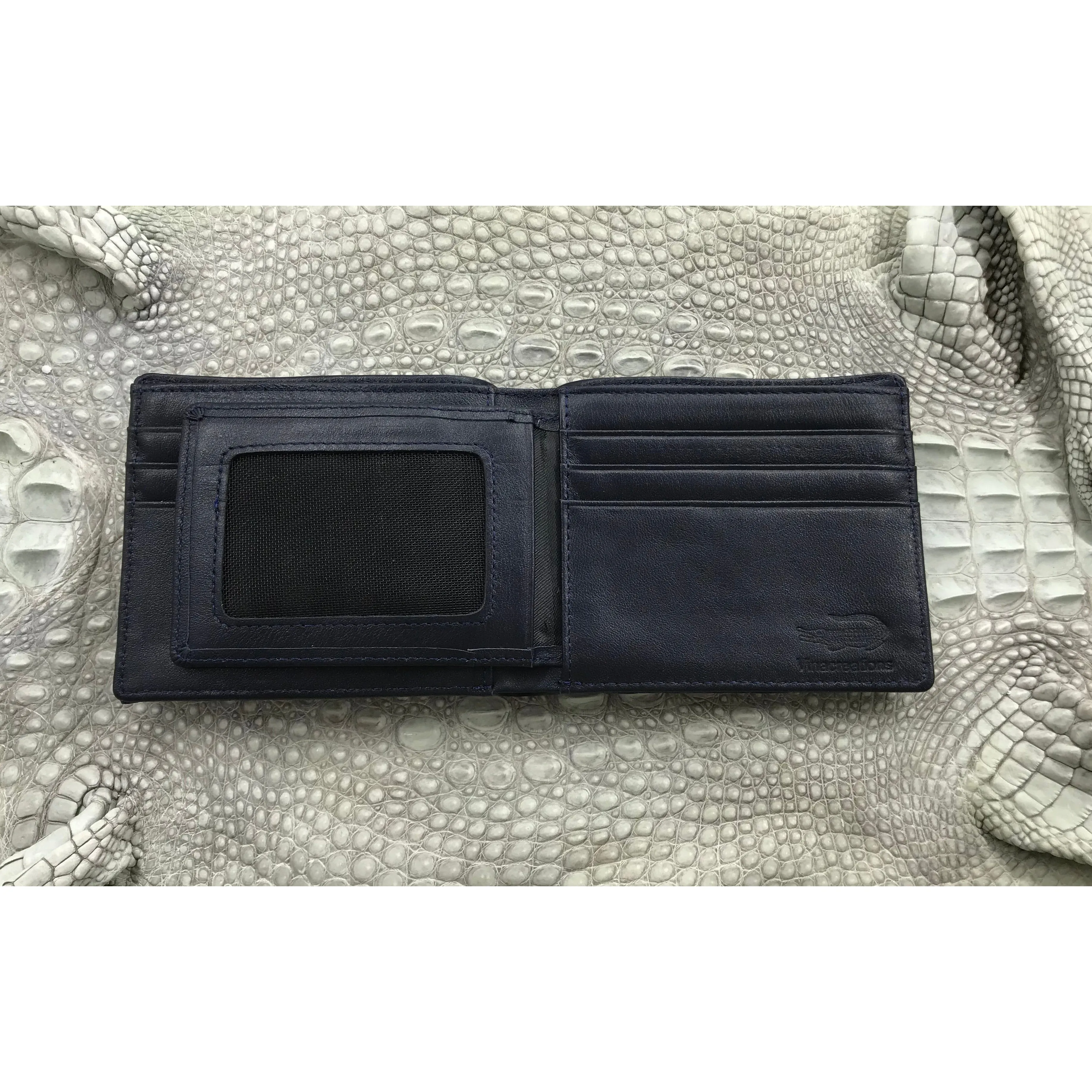 Navy Blue Alligator Skin Bifold Wallet For Men | Handmade Crocodile Leather Wallet RFID Blocking | VL4552